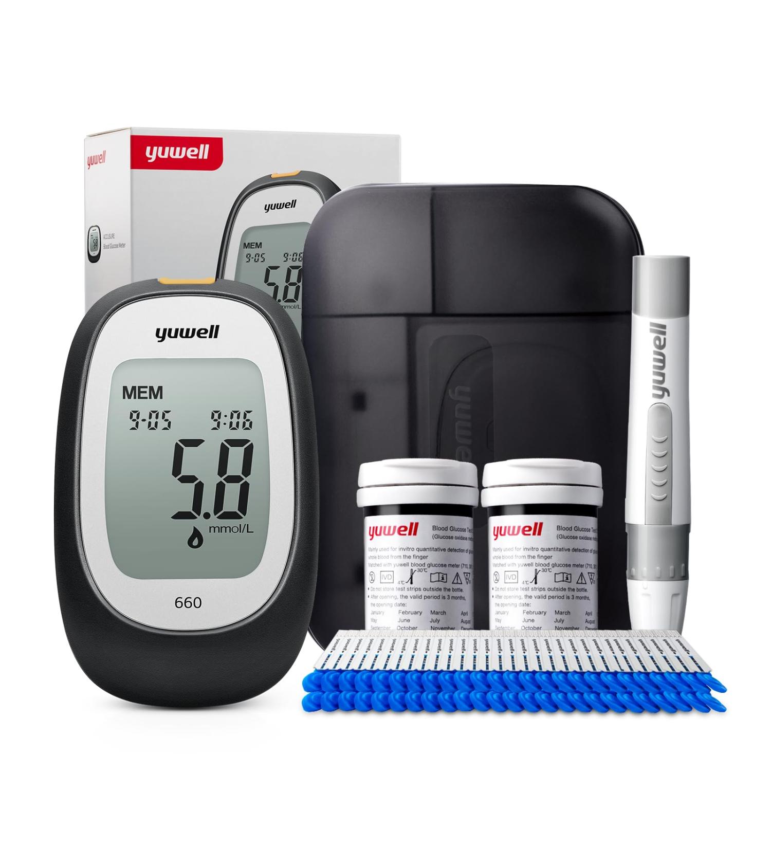 Yuwell Blood Glucose Monitor Diabetes Testing Kit with 50 Test Strips and 50 Lancets - Model 660 - Buy Online on GoSupps.com
