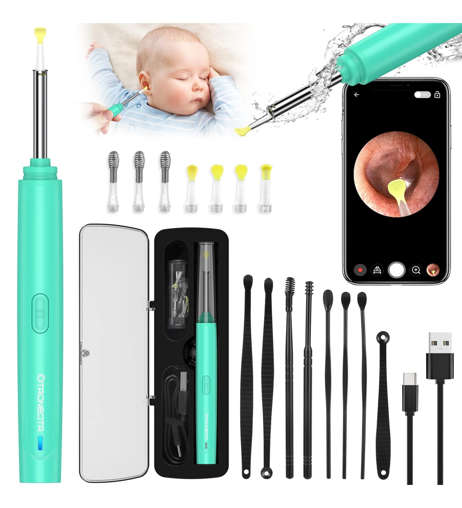 Ear Wax Removal Tool with 1296P FHD Camera - Ear Cleaner Kit with Lights Compatible with iPhone iPad & Android (Green) - Shop Internationally - Buy Online on GoSupps.com