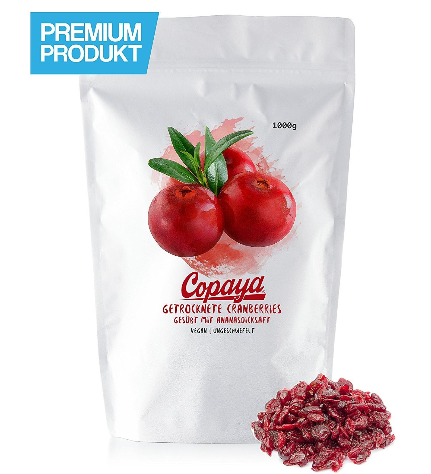  Copaya Copaya cranberries sweetened with natural pineapple syrup unsulphured and unsweetened in an aroma-protective bag 250 g - Buy Online on GoSupps.com
