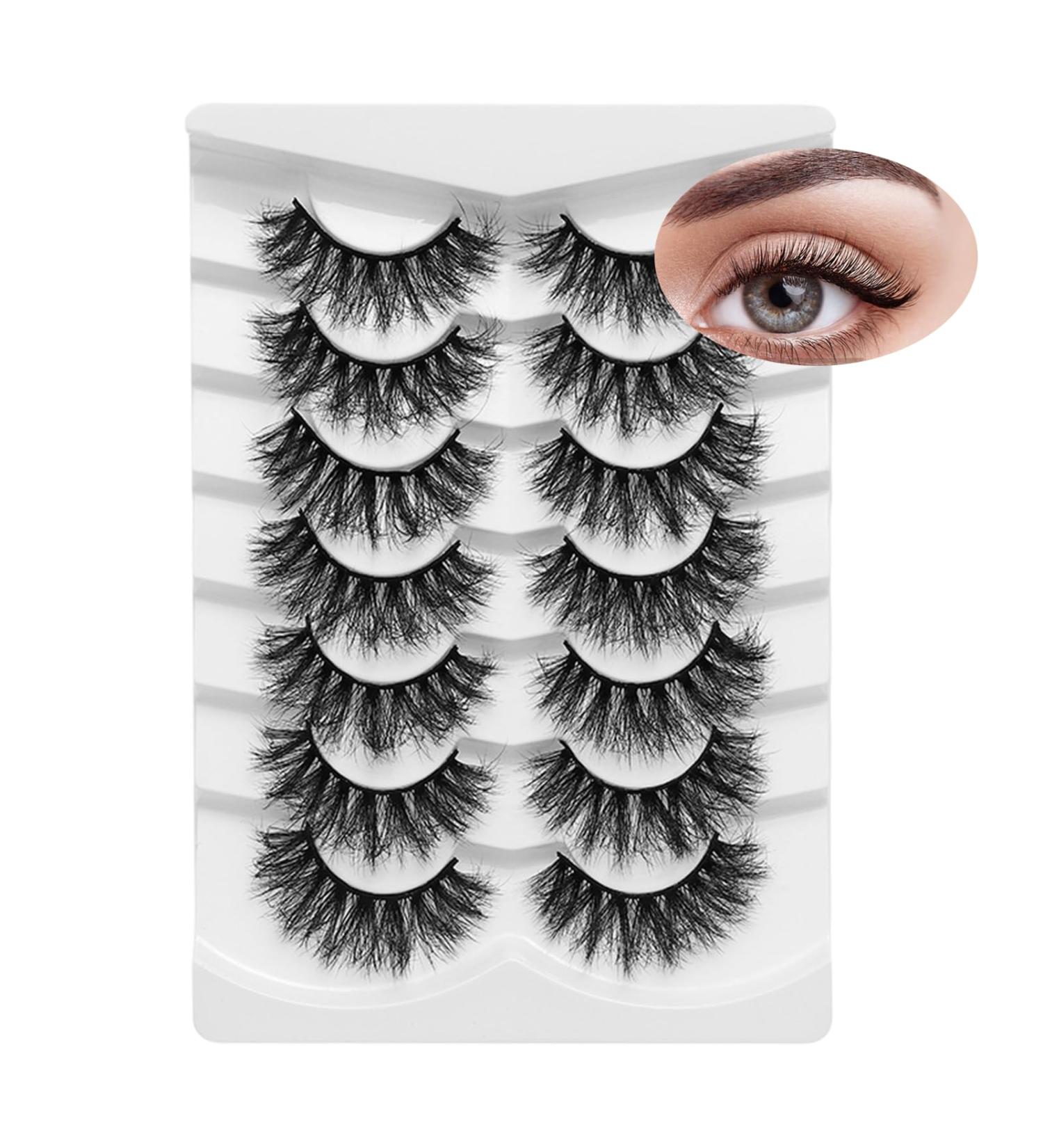 Fluffy False Eyelashes Cat Eye Lashes 7 Pairs D Curl Russian Strip Lashes Natural Look Wispy Lashes Dramatic Faux Mink Lashes Reusable Fake Eyelashes - Buy Online on GoSupps.com