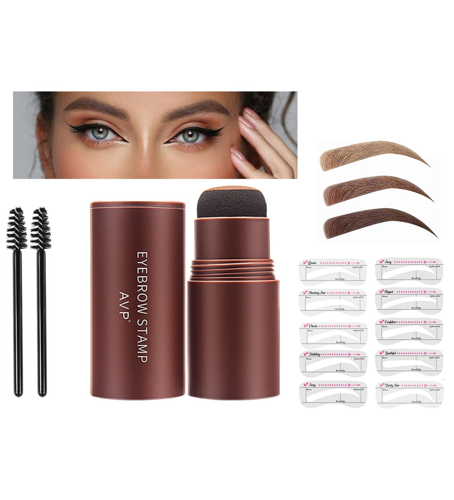 Eyebrow Stamp and Stencil Kit with 10 Reusable Stencils and 2 Brushes - Natural Brown - Buy Online on GoSupps.com