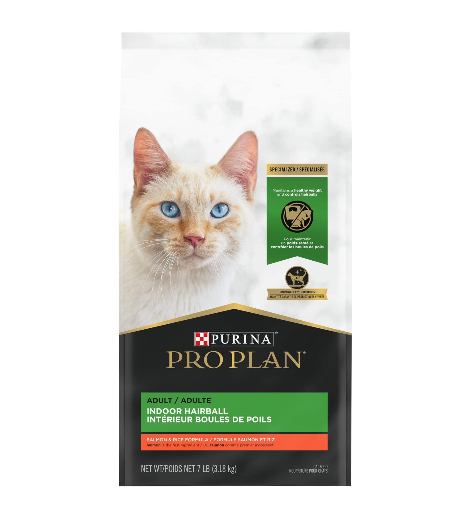 Purina Pro Plan Indoor Care Hairball Control Adult Salmon & Rice Dry Cat Food 7 lb. Bag - Buy Online on GoSupps.com