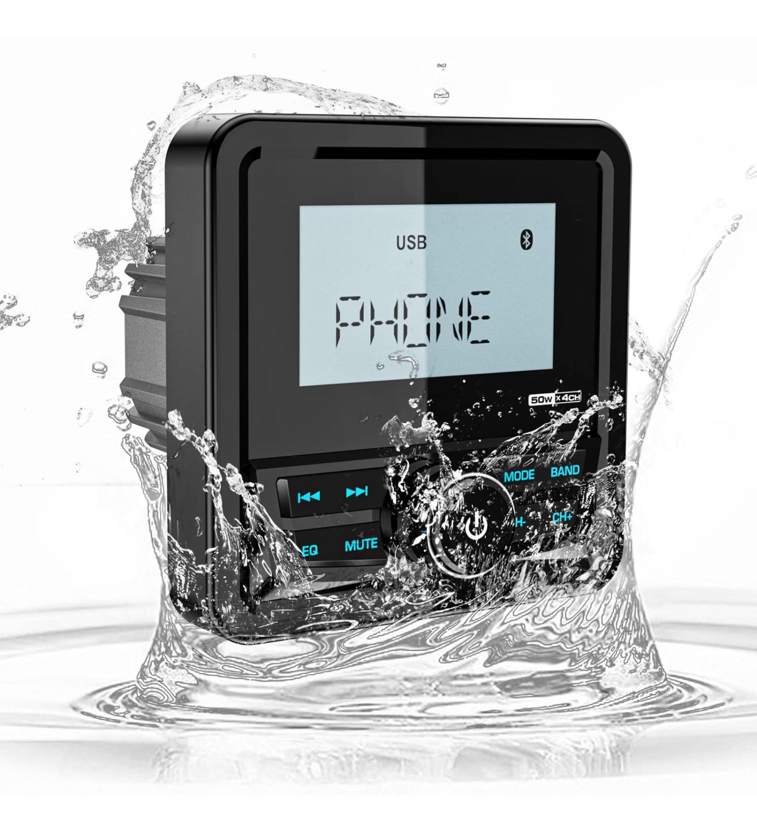 Waterproof Marine Digital Media Receiver - Bluetooth Stereo with LCD Display for UTV, ATV, Boat - AM FM, AUX USB Input, Subwoofer Pre-Amp - Spa Hot Tub Golf Cart Radio - Buy Online on GoSupps.com