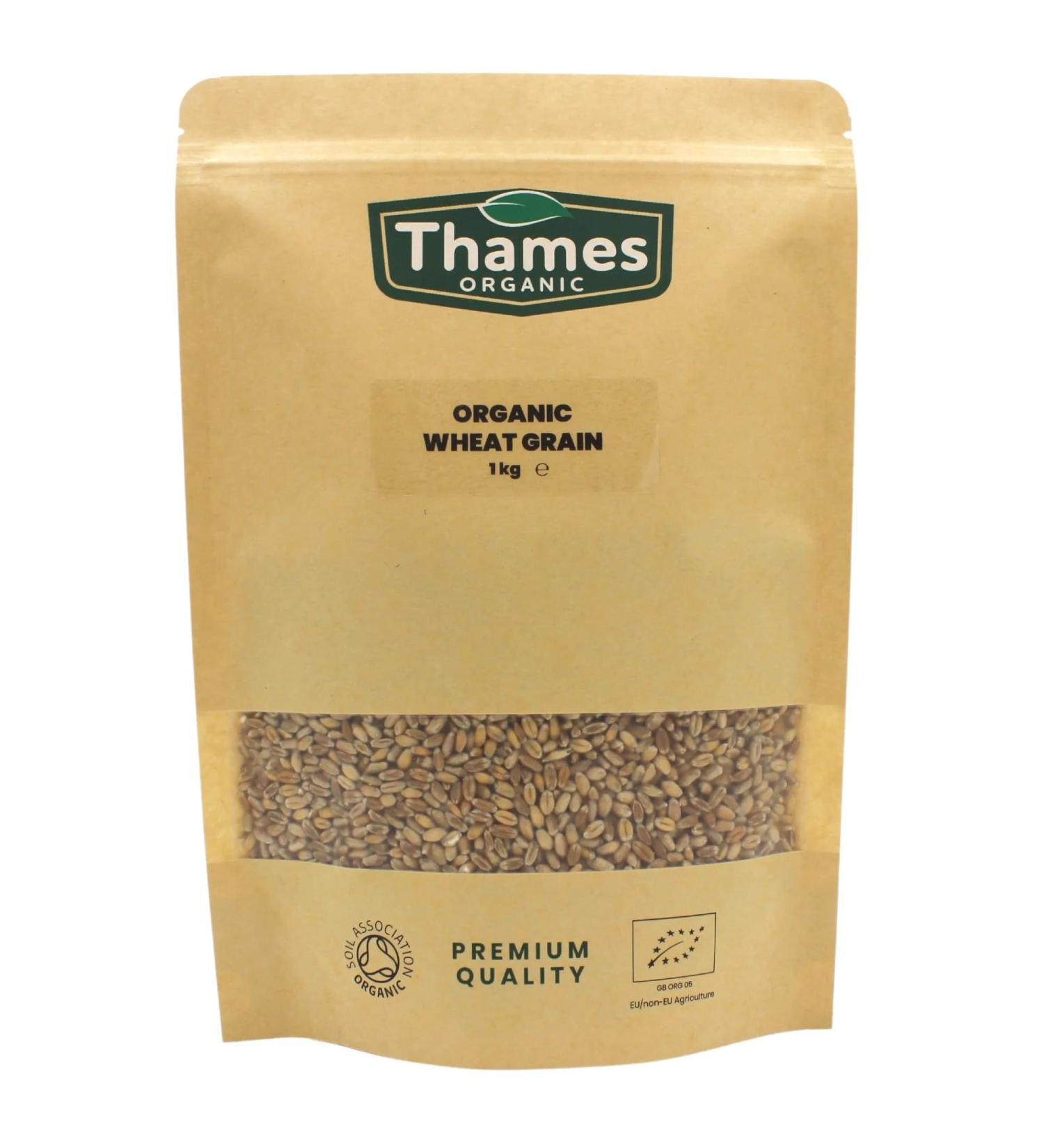 Thames Organic 1kg Organic Wheat Grain - Certified Non-GMO Vegan, Additive and Preservative-Free in Resealable Bag - Buy Online on GoSupps.com