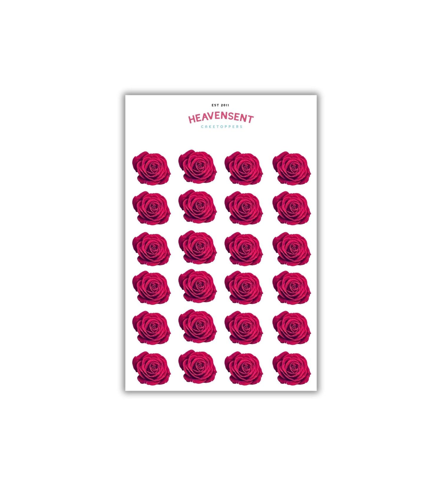 Cake Topper Edible 40 Red Roses Flowers Pre-cut Premium Thick Sweet Wafer Card Standing Cupcake Toppers Birthday Party Cake Decorations