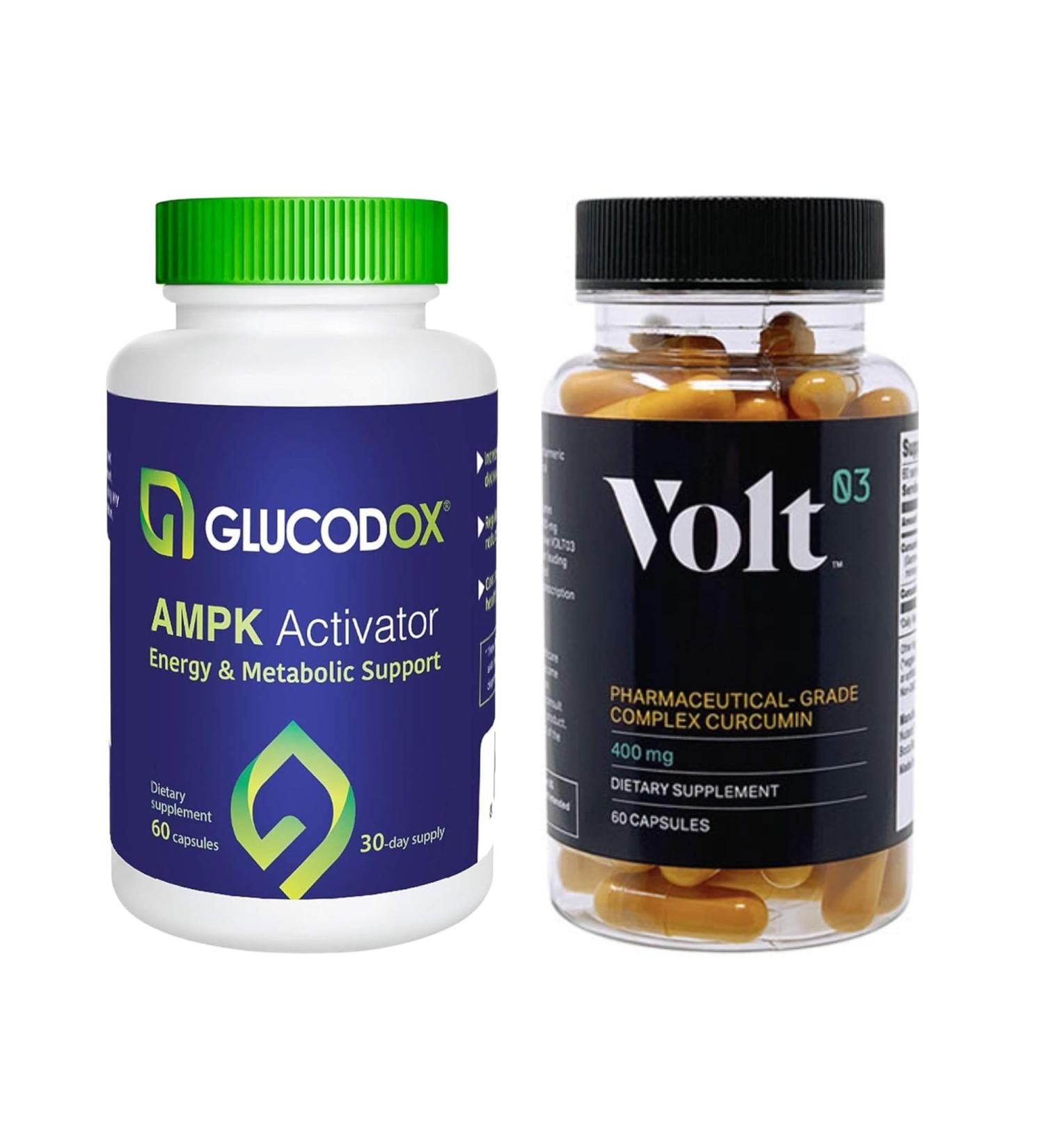 Volt03 Turmeric Curcumin (60 Capsules) + GlucodOX AMPK Activator (60 Capsules) Complete Wellness Bundle for Joint Health Metabolic Balance Energy & Immune Support with Organic Ingredients - Buy Online on GoSupps.com