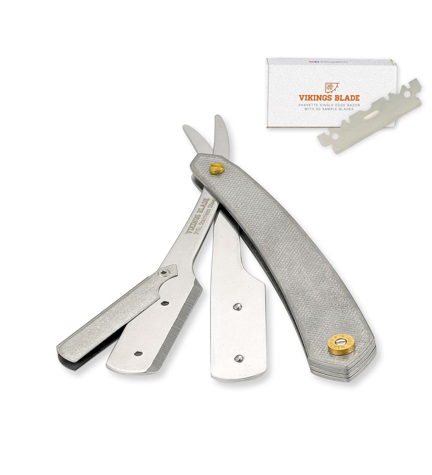 VIKINGS BLADE Single Edge Straight Razor with 50 Swedish Steel Blades | Classic Barber Shavette - Eco-Friendly & Reusable - Buy Online on GoSupps.com