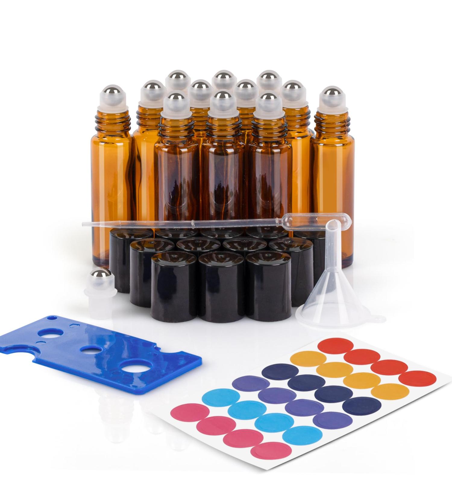 ComSaf 10ml Essential Oils Roller Bottles - 12 Set Anti-UV Glass Roll-On Bottles for Doterra & Bergamot Essential Oils | Perfect for Massage & Aromatherapy - Buy Online on GoSupps.com