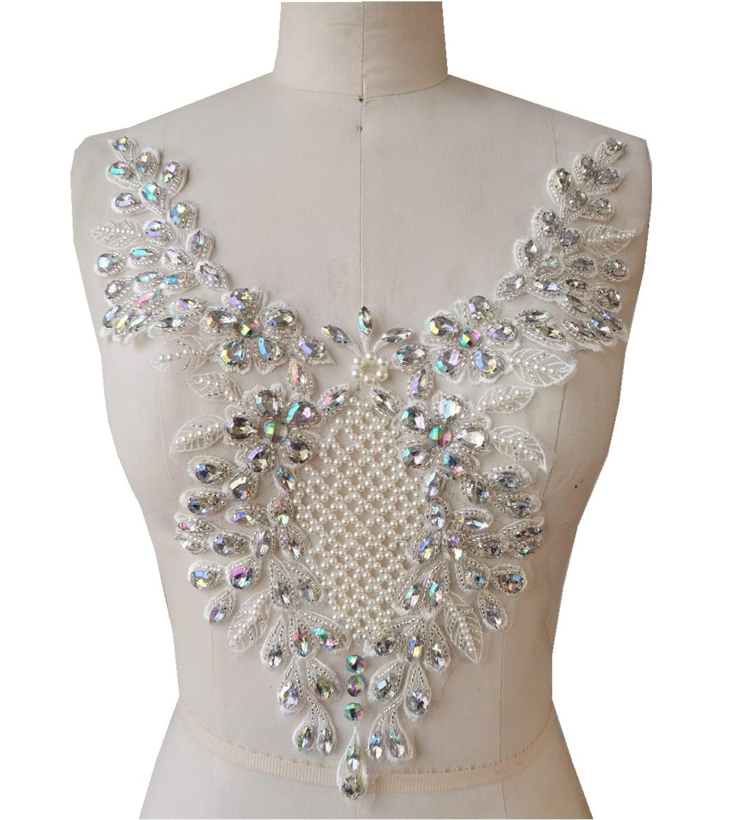 Handmade Rhinestone Lace Applique with Beads - Multicolor Dress and Clothing Trim - Buy Online on GoSupps.com