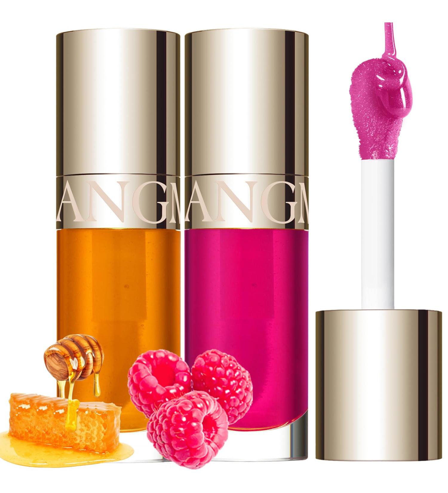 LANGMANNI Hydrating Lip Glow Oil Duo - Honey & Raspberry | Moisturizing Nourishing Lip Oil for Dry Lips - Buy Online on GoSupps.com