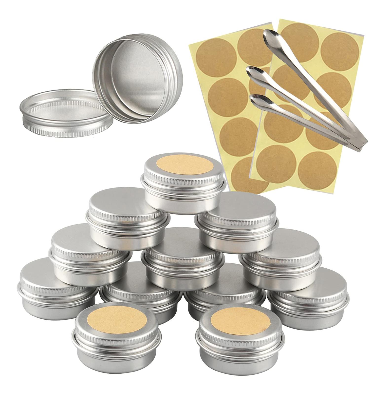 Tianzd 100pcs 10ml Aluminum Tins - Silver Screw Cans for Cosmetics Ointments & Candles | Includes 3 Spoons & 100 Etiquette Labels - Buy Online on GoSupps.com