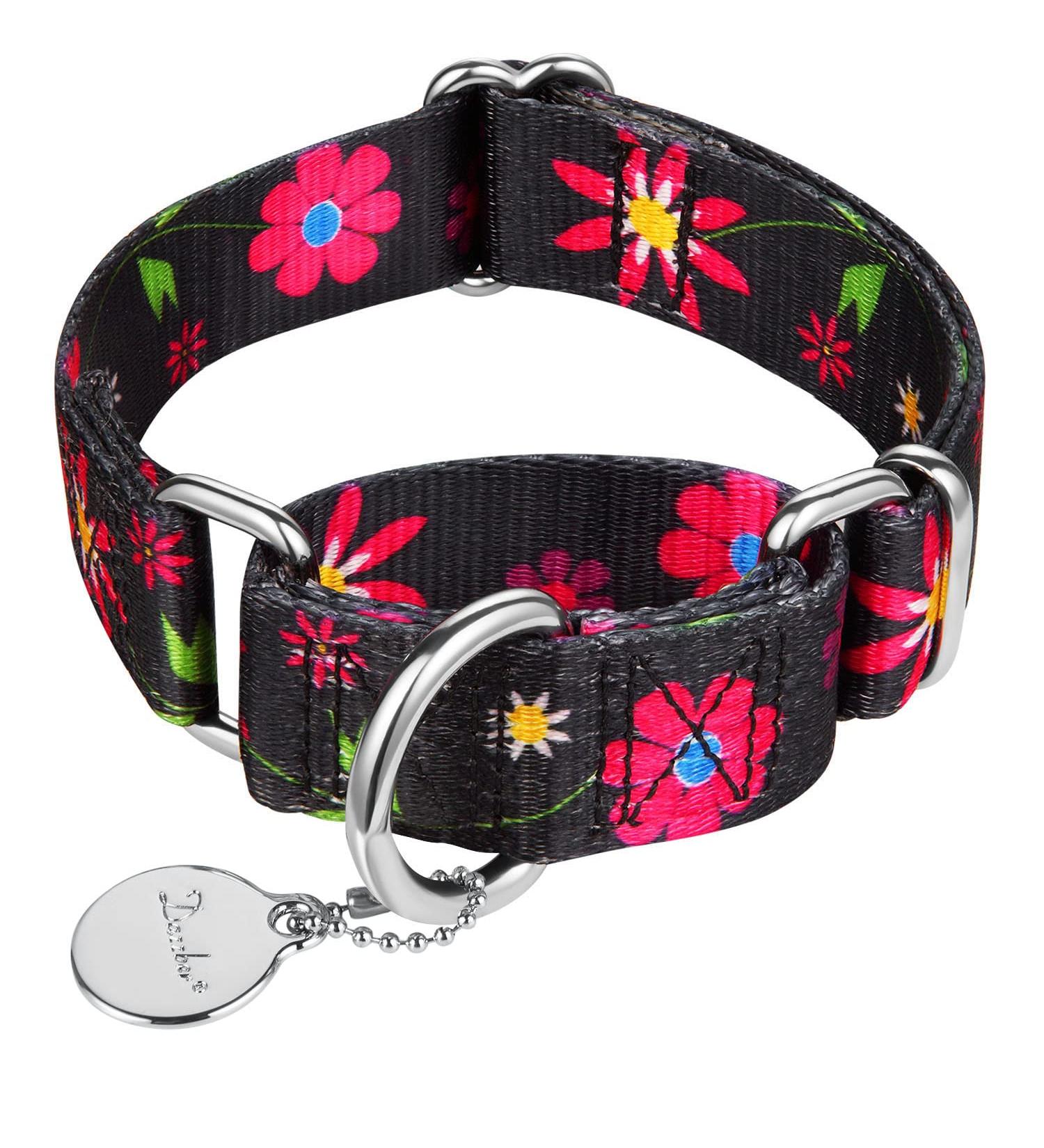 Adjustable Heavy-Duty Martingale Collars for Dogs - Soft & Smooth Black Daisy Prints - Ideal for Large & Small Breeds - Buy Online on GoSupps.com