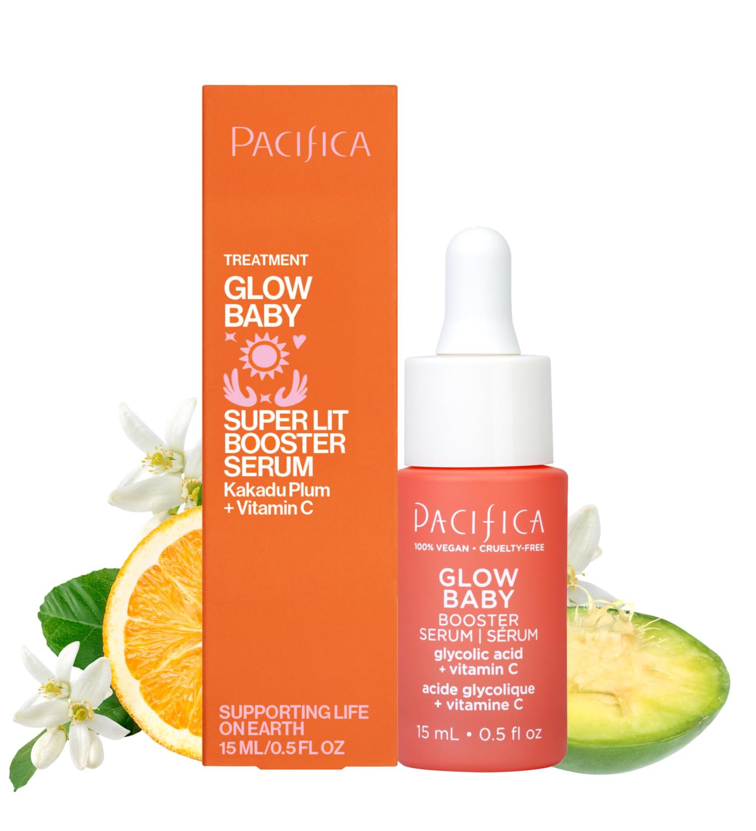 Pacifica Glow Baby Booster Mini Face Serum Vitamin C & Glycolic Acid For Brightening Dull Skin Fragrance-Free Vegan & Cruelty-Free .5 Fl Oz - Buy Online on GoSupps.com