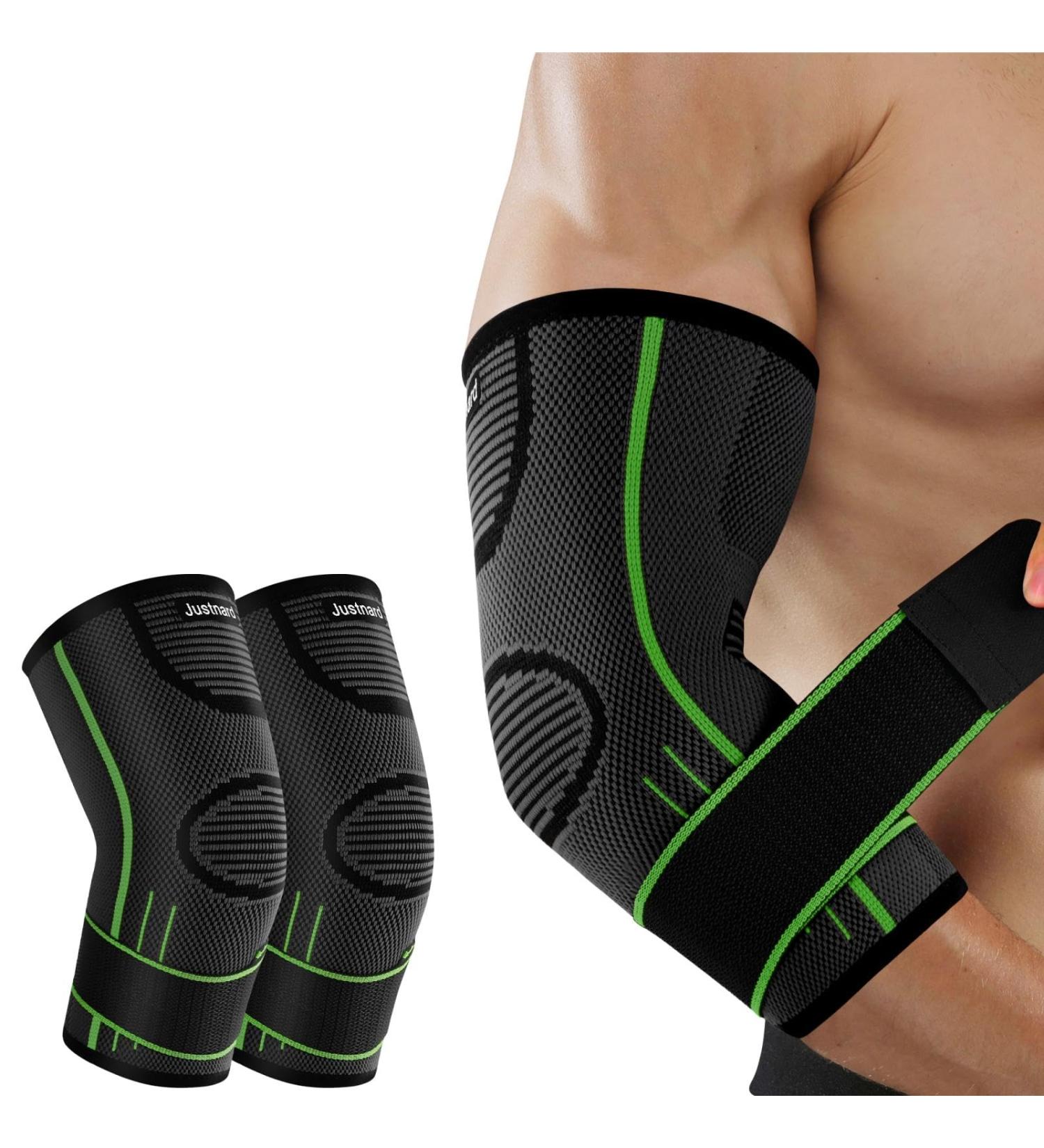 Elbow Brace for Tendonitis & Tennis Elbow - Compression Sleeve with Adjustable Strap for Men & Women | Support for Weightlifting & Workouts - Green Medium (1 Pair - Buy Online on GoSupps.com