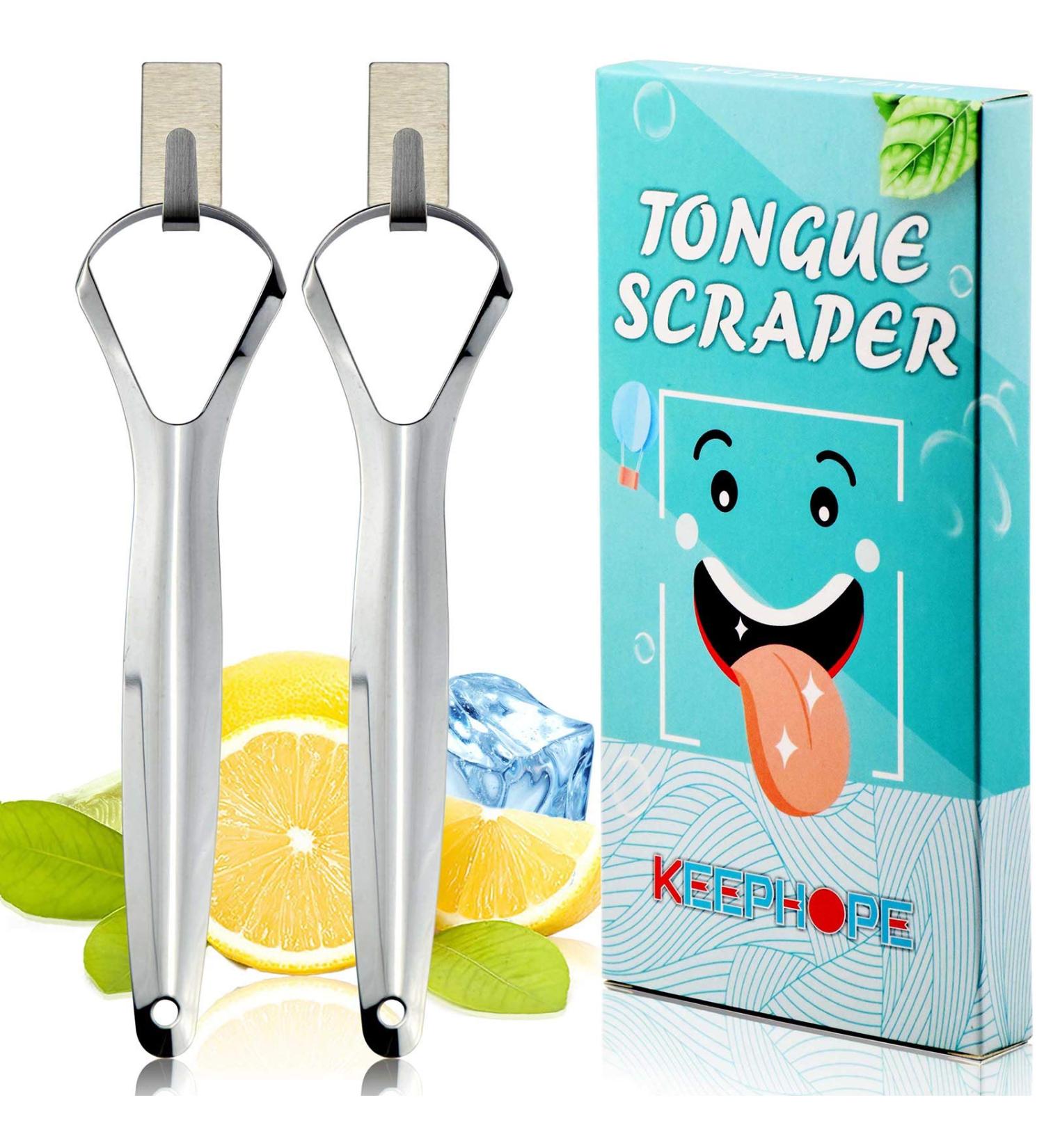Dual Pack Tongue Cleaner Set for Adults & Children - Stainless Steel Tongue Scraper with Mini Hook - Best Oral Hygiene Tool - Buy Online on GoSupps.com