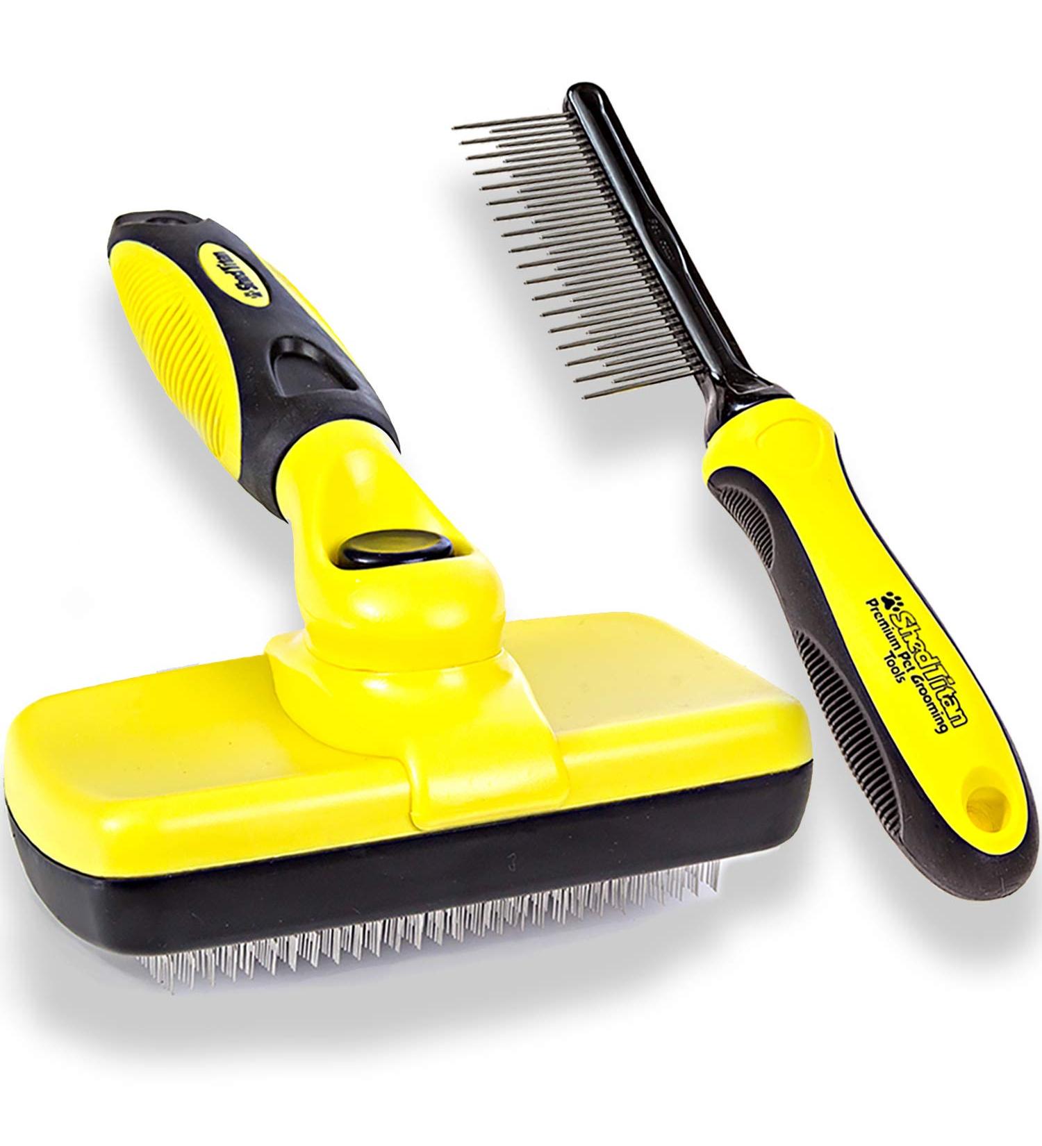 ShedTitan Self Cleaning Slicker Brush & Dematting Comb Kit - Ideal for Dogs, Goldendoodles, Poodles, Cats - Removes Mats & Tangles from Pet Fur - Buy Online on GoSupps.com