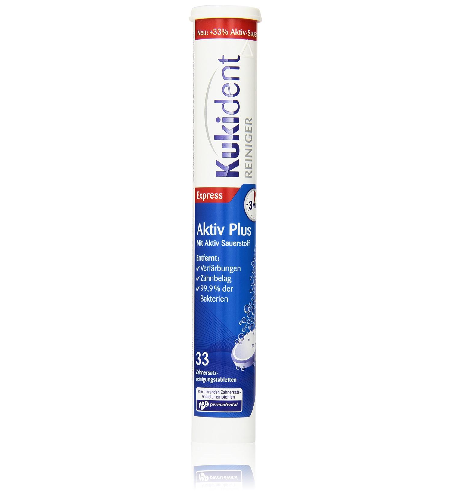 Kukident Aktiv Plus - 33 Tabs | Best Denture Care & Adhesive for Strong Hold | International Shipping Available - Buy Online on GoSupps.com
