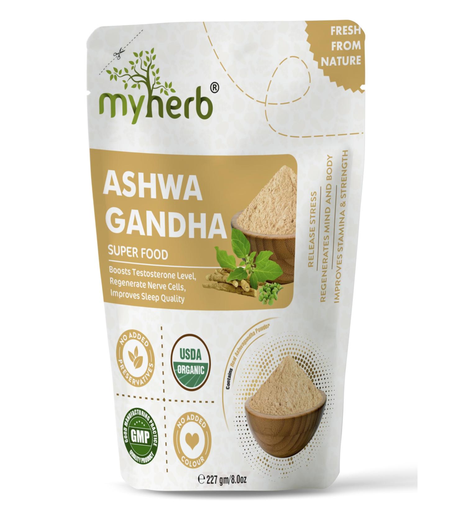 Jwalia Herbals MYHERB 100 Pure Natural Organic Ashwagandha Powder 227 Gm Withania Somnifera Ayurvedic formula Support for stressfree living for men and women 227 g Pack of 1 - Buy Online on GoSupps.com