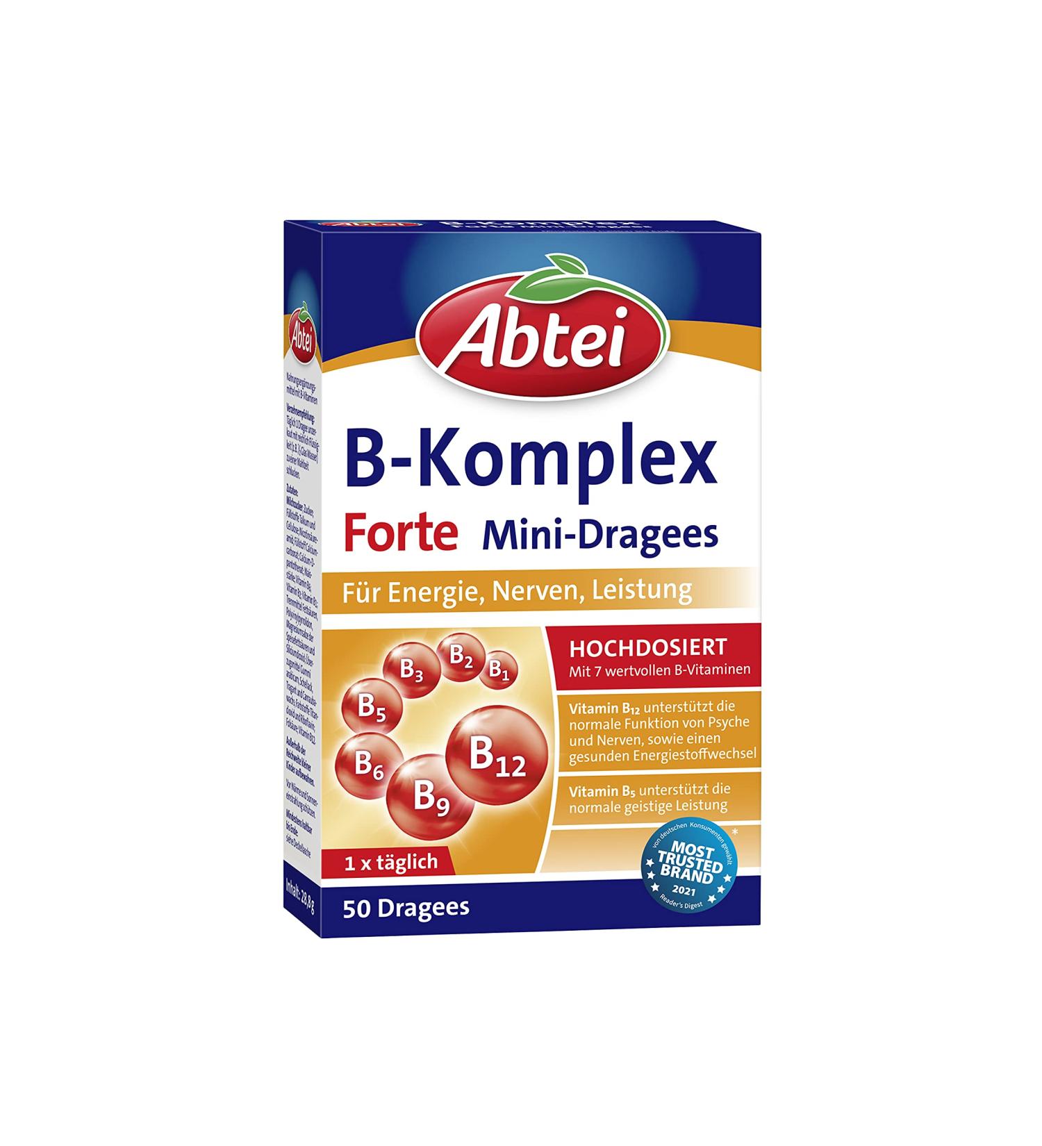 Buy Abtei B-Complex Forte - 50 Mini-Dragees for Optimal Health | International Shipping Available - Buy Online on GoSupps.com