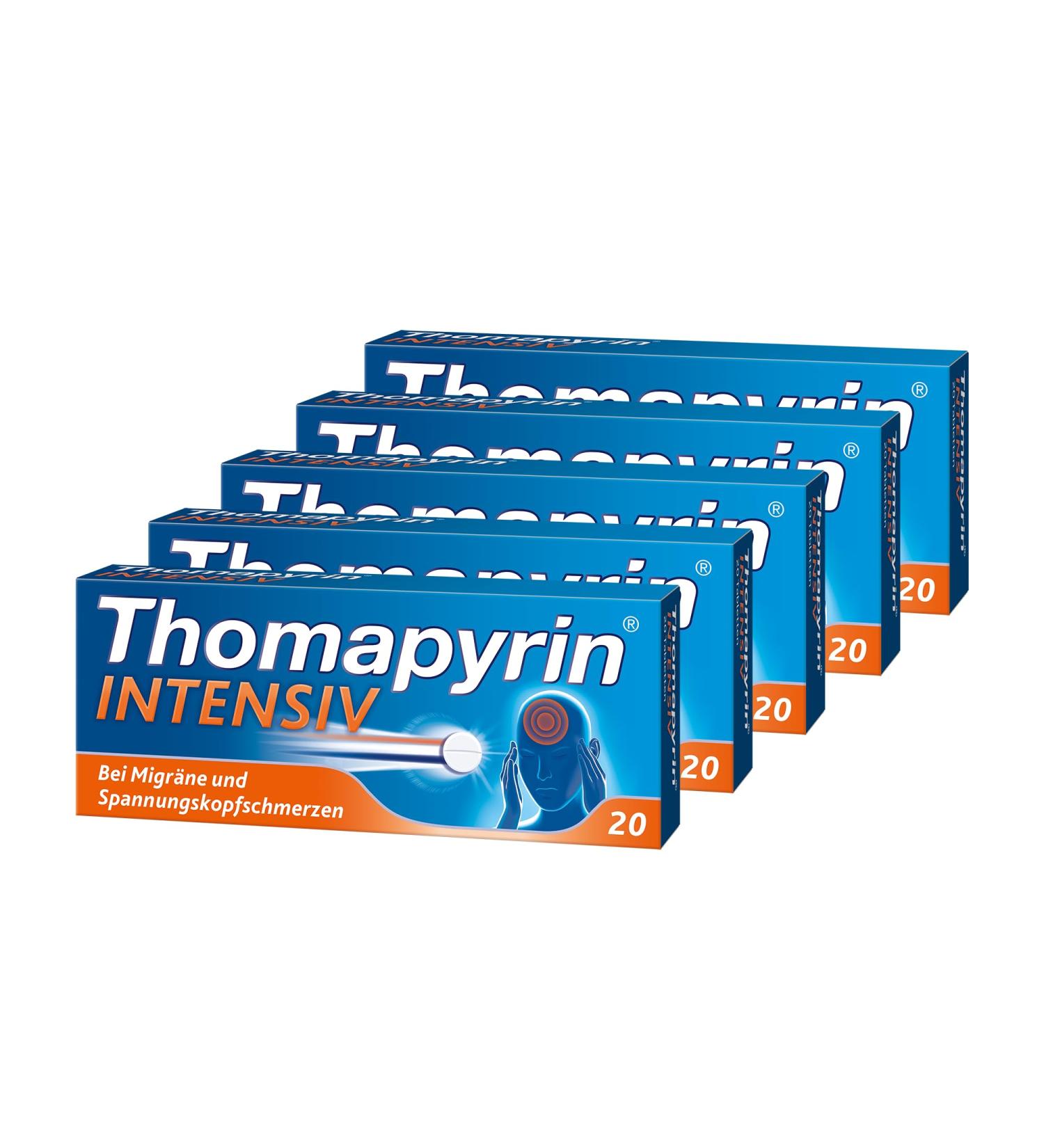 Thomapyrin INTENSIV Tablets Triple Power Relief for Intense Headaches & Migraines 100 Tablets (5 x 20 pcs) Fast International Shipping - Buy Online on GoSupps.com