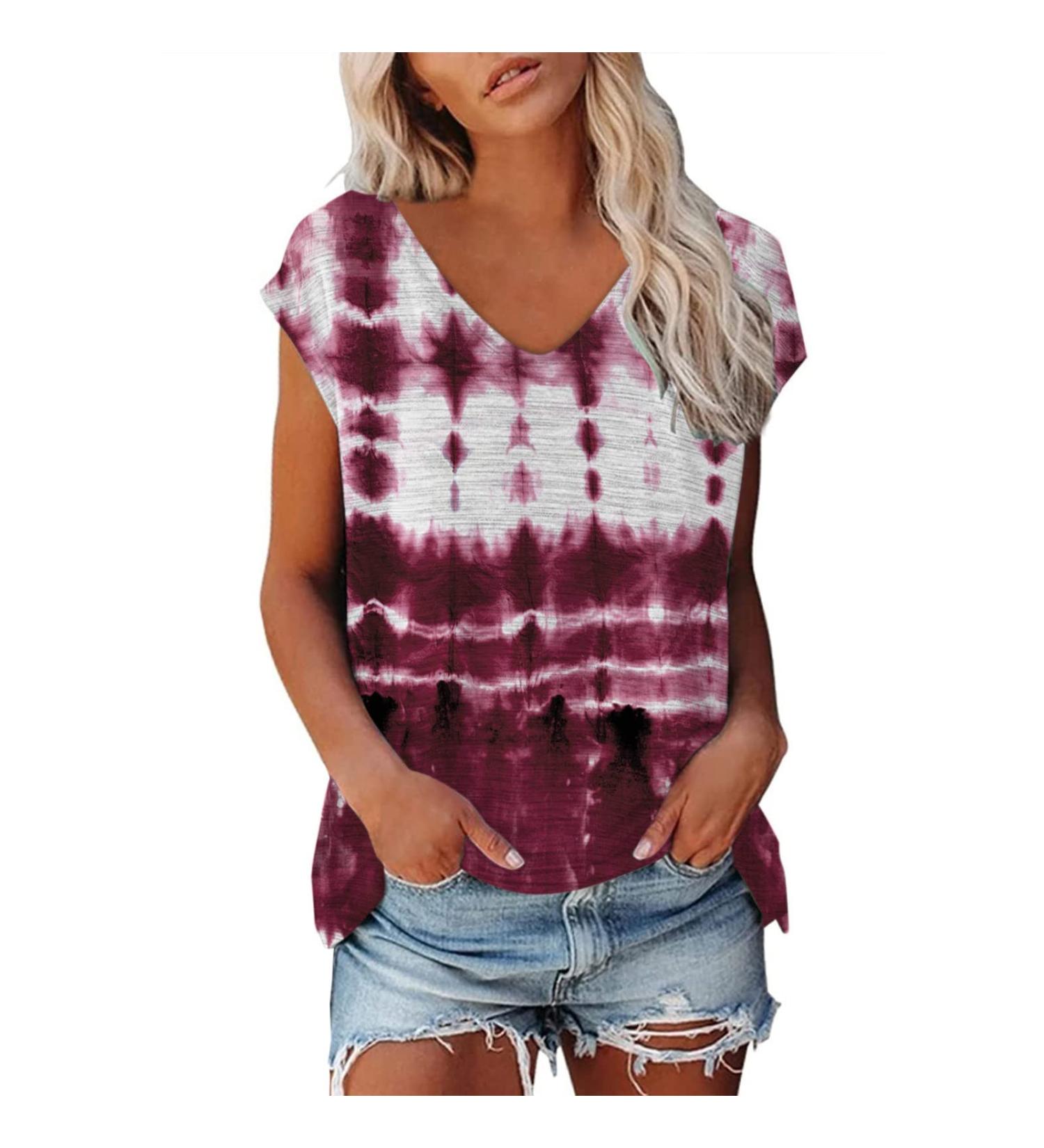 Short Sleeve T Shirts Clothing Woman T-Shirt Casual Black Clothing Top Women's Floral Pattern for Women Crop Tops Shirt Shirts Top Women's Summer Tank Top 4-wine XL - Buy Online on GoSupps.com