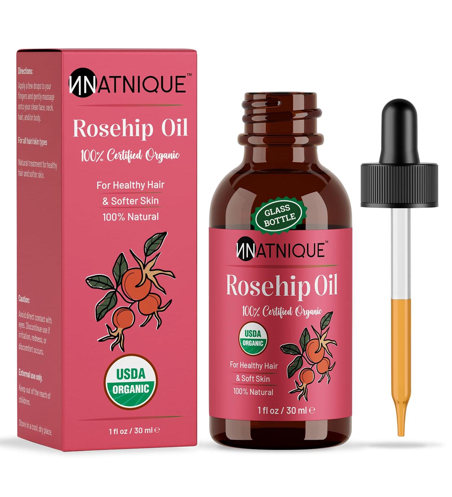 Natnique Organic Rosehip Seed Oil 1 oz USDA Certified Cold-Pressed Moisturizer for Face Skin & Hair Natural Hydrating Serum for Wrinkles & Fine Lines Ideal for Gua Sha Massage & Radiant Glow - Buy Online on GoSupps.com