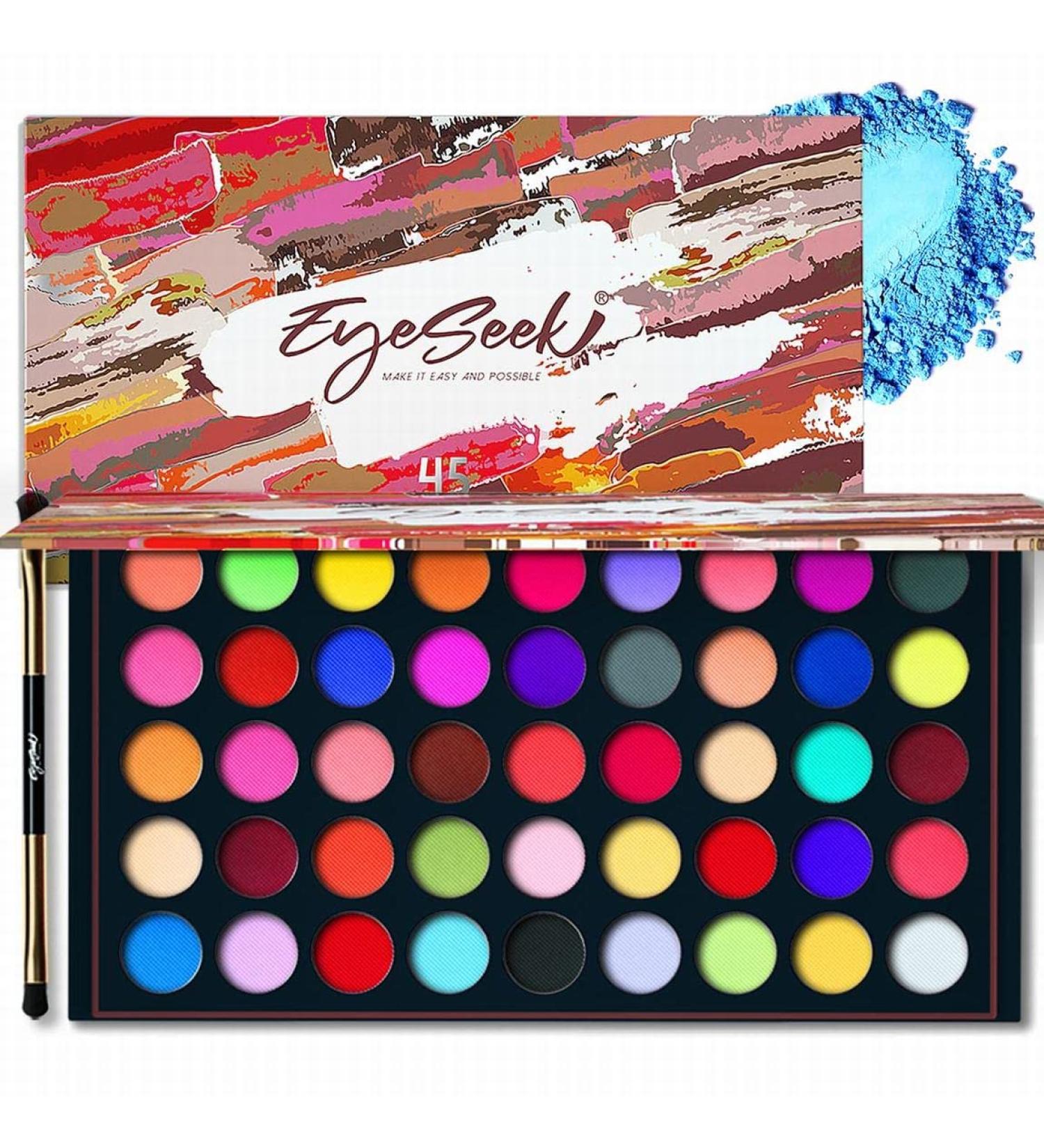 EYESEEK Colorful Eyeshadow Palette Set + Brush | 45 Bright Matte Shades | High Pigmented, Waterproof | Halloween Makeup Gift - Buy Online on GoSupps.com