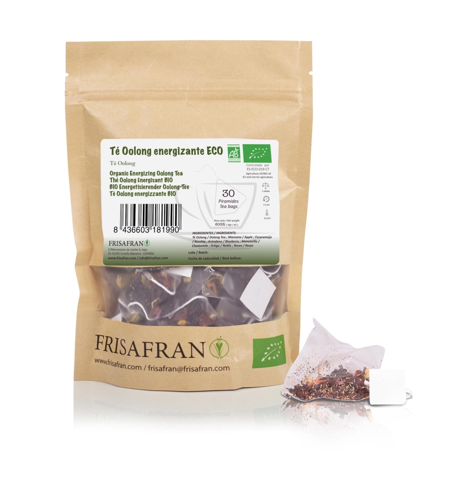 FRISAFRAN | Th Oolong nergisant Bio 15Un | 30g | Purifiant | Rajeunissant | Th Oolong bleu authentique | th oolong | Infusion de plantes Oolong | naturel | antioxydant et drainant | d purative Ooleng 15 pyramides biod gradables - Buy Online on GoSupps.com