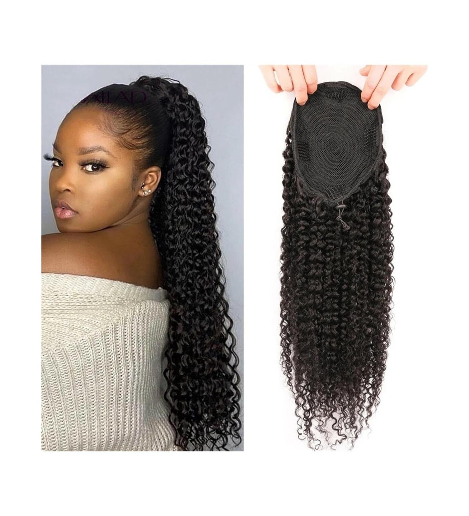 Braided Ponytail Curly Drawstring Ponytail for Black Women Kinky Curly Human Hair Ponytail Hair Extension Brazilian Remy Hair Clip in Curly Ponytails Hairpiece Pony Tails Extensions Human Hair (Color 22Inch 150g Kinky Curly - Buy Online on GoSupps.com