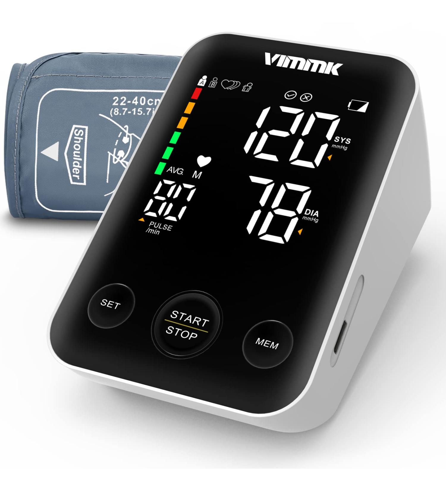 Vimmk Blood Pressure Monitor - Digital Upper Arm Device with LED Display Arrhythmia Detection Pulse Measurement & 2x120 Memory - Cuff Size 22-40cm - Black - Buy Online on GoSupps.com