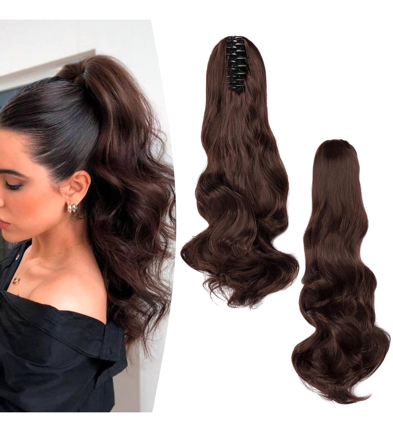 Buy Gairyan 50cm Ponytail Hair Extensions | Long Curly Claw Clip-in Wavy Synthetic Hair - Dark Brown & Dark Auburn - Buy Online on GoSupps.com