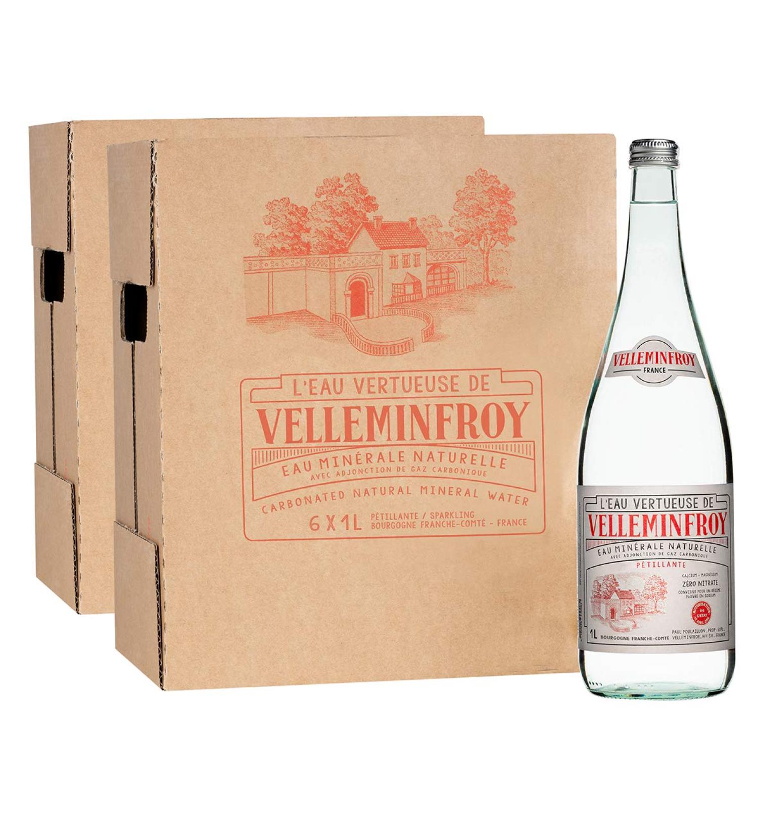 Velleminfroy Natural Mineral Water Sparkling Vintage Glass Bottle 2 Boxes 6 x 1 L - Buy Online on GoSupps.com
