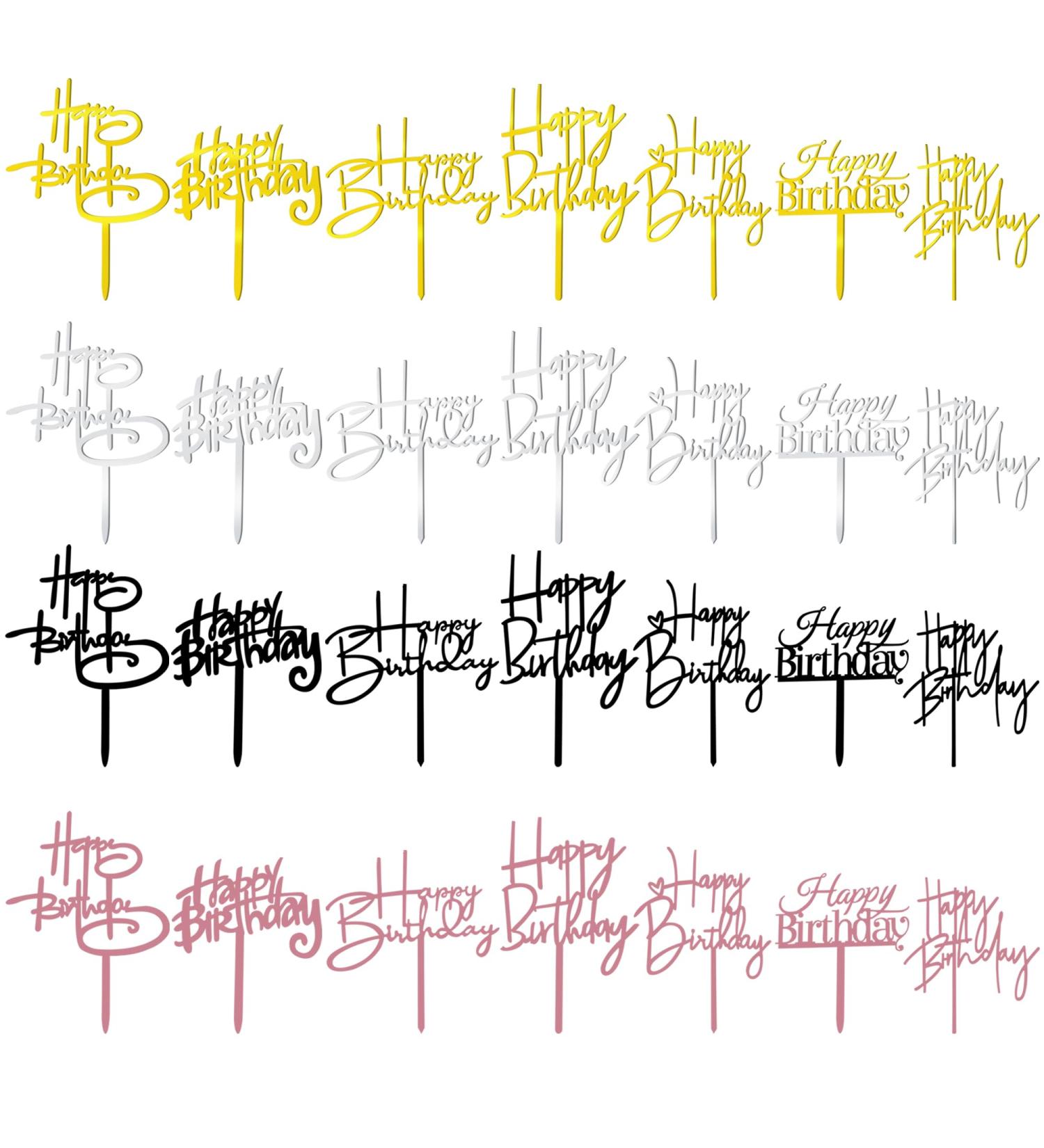 28PCS Acrylic Happy Birthday Cake Topper Birthday Cupcake Topper for Birthday Party Cake Desserts Pastries 4 Colors 7 Styles - Buy Online on GoSupps.com