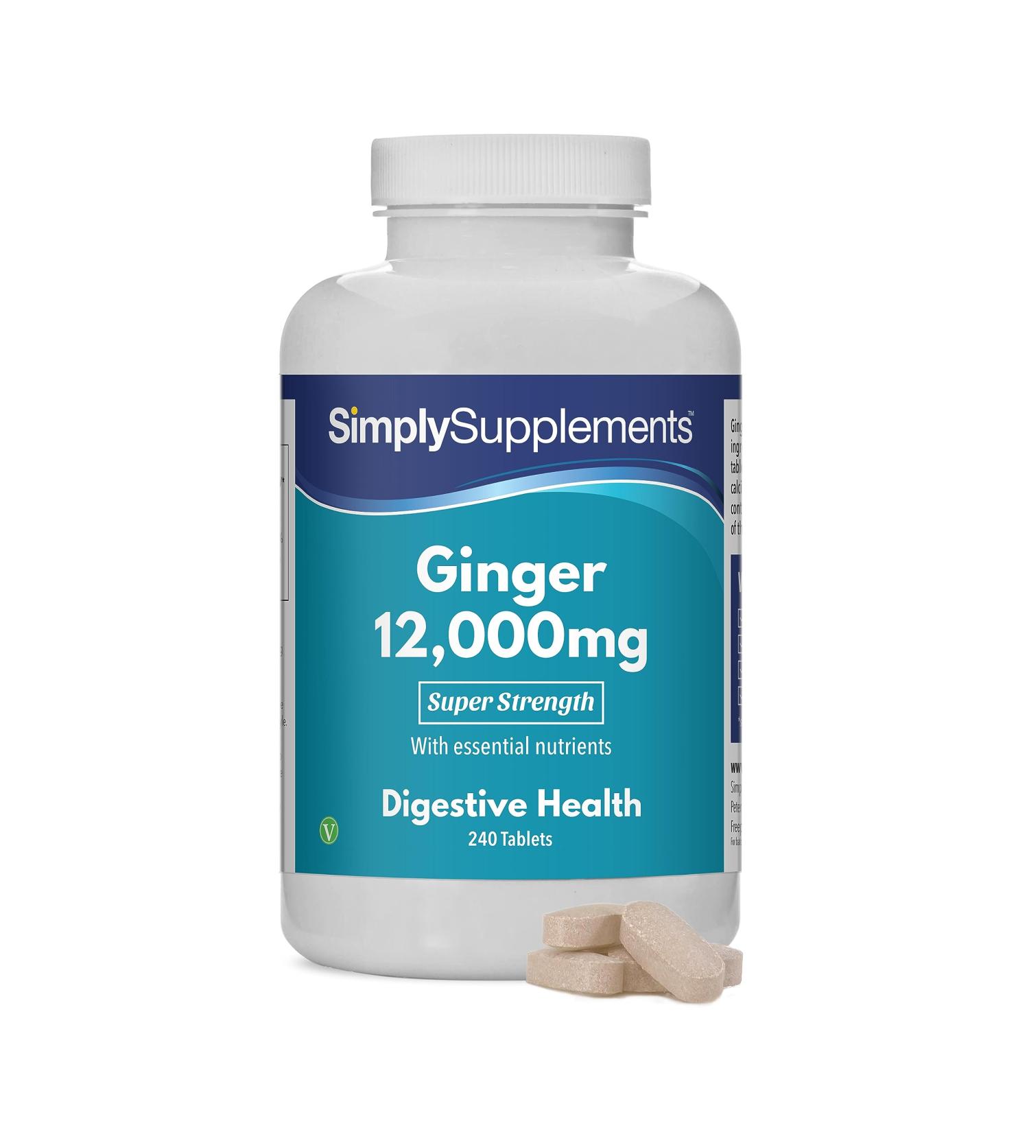Ginger Tablets 12000mg | Digestion & Travel Sickness Support | 240 Tablets - UK Made - Buy Online on GoSupps.com
