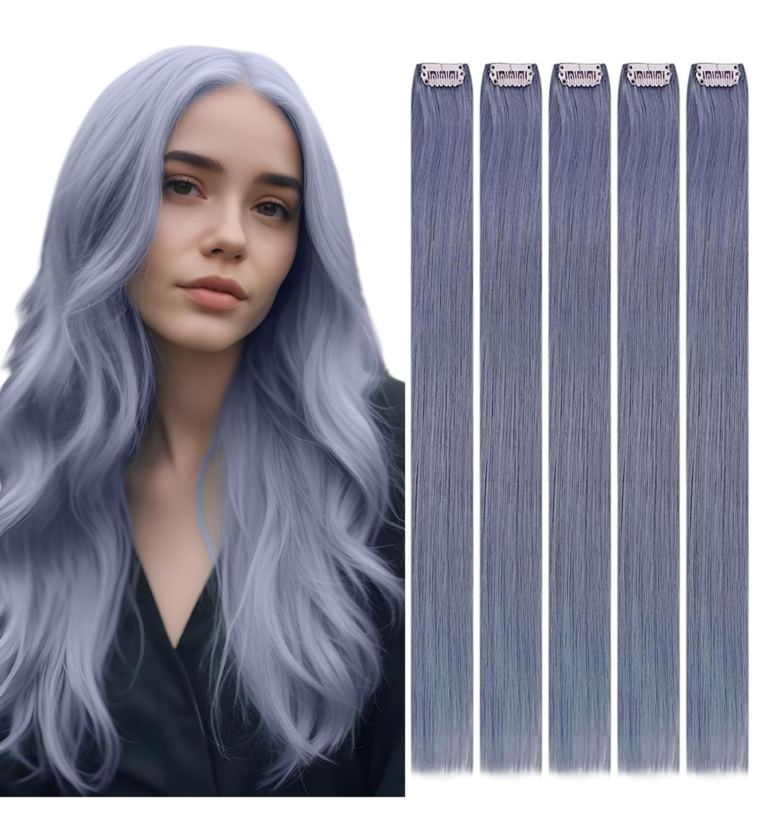 Runature 50cm Light Blue Clip-in Extensions - Real Hair 5pcs 25g Smooth & Stylish - Buy Online on GoSupps.com