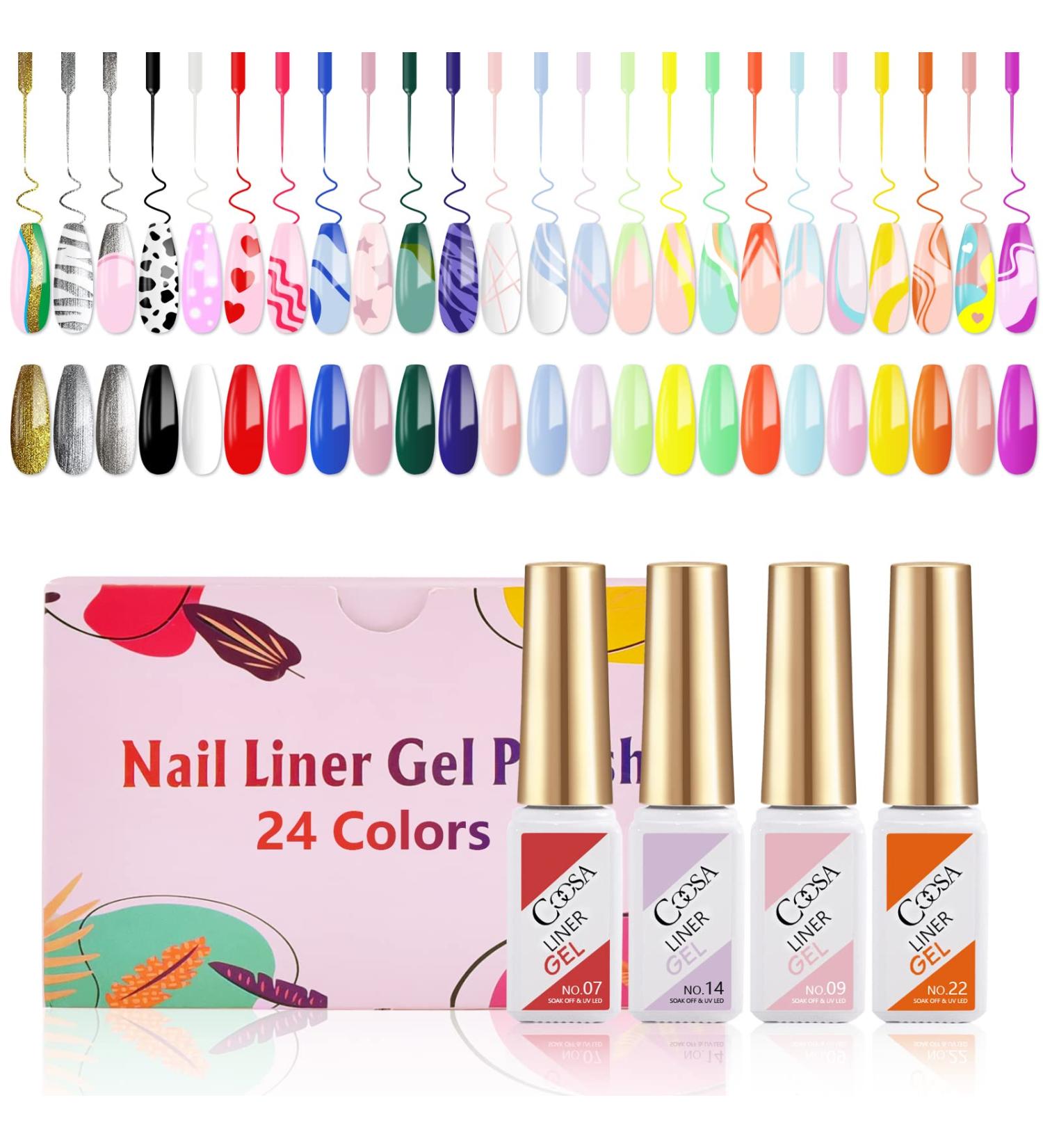 24 Colors Gel Liner Nail Art Kit - Neon UV LED Polish Set with Brush | Soak Off Manicure for DIY & Salon Use | Perfect Gift for Women - Buy Online on GoSupps.com