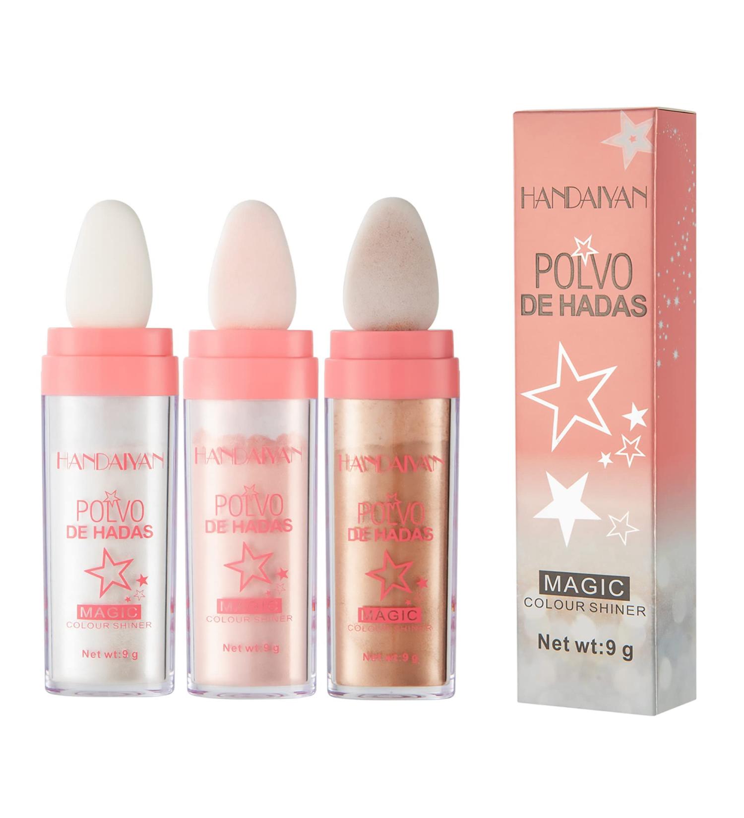 TENGLONG 3PCS Magic Highlighter Powder Stick Makeup Polvo De Hadas Fairy Highlight Patting Powder Body Brightens the Natural Three-dimensional Face Powder Blusher White+Pink+Brown - Buy Online on GoSupps.com