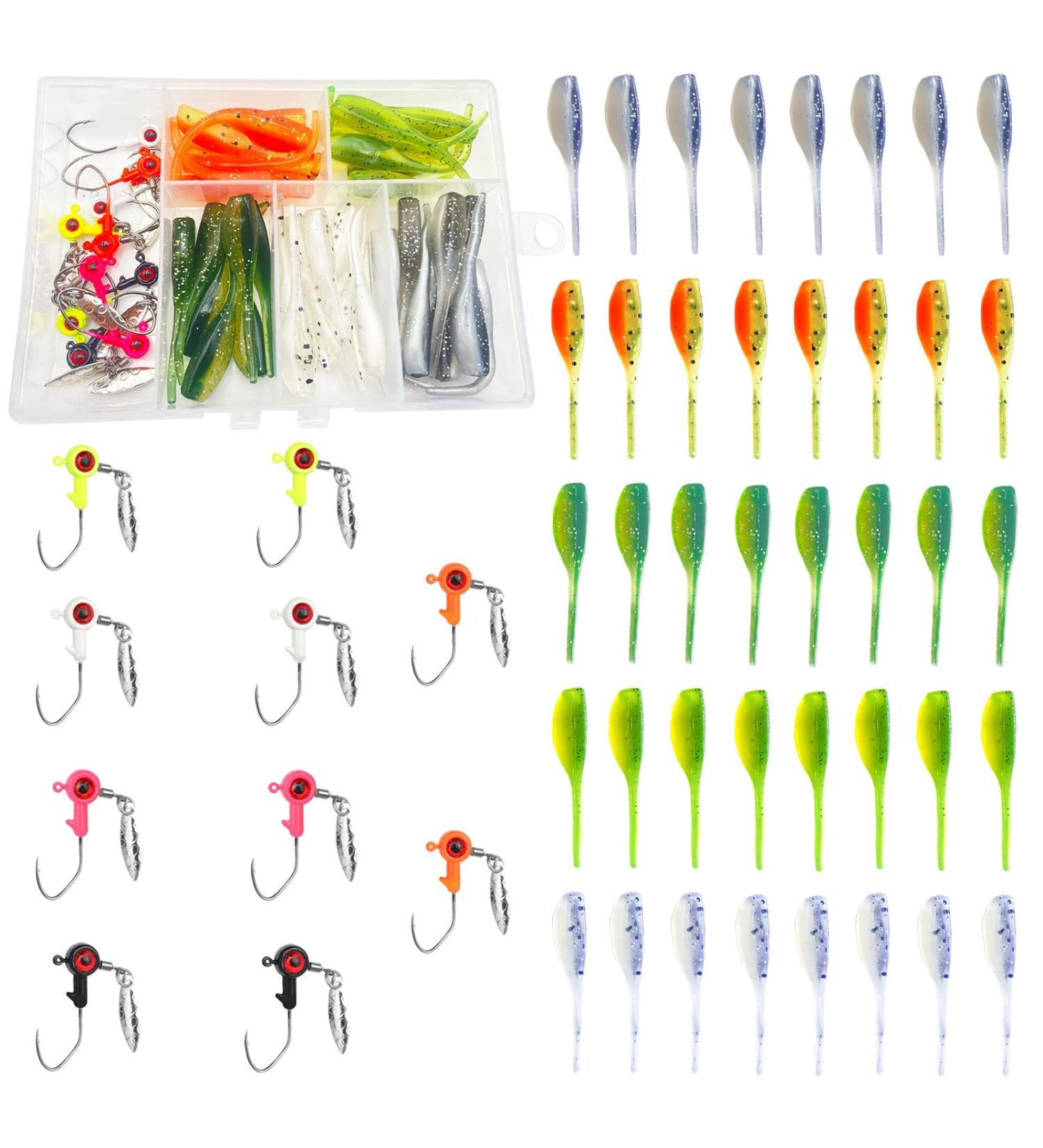 50Pcs 2 Crappie Jigs Lure Set - Crappie Bait, Jig Heads, Hooks Fishing Lures for Crappie - 10pcs 1/16 oz Jigs, 40pcs Lures - Buy Online on GoSupps.com