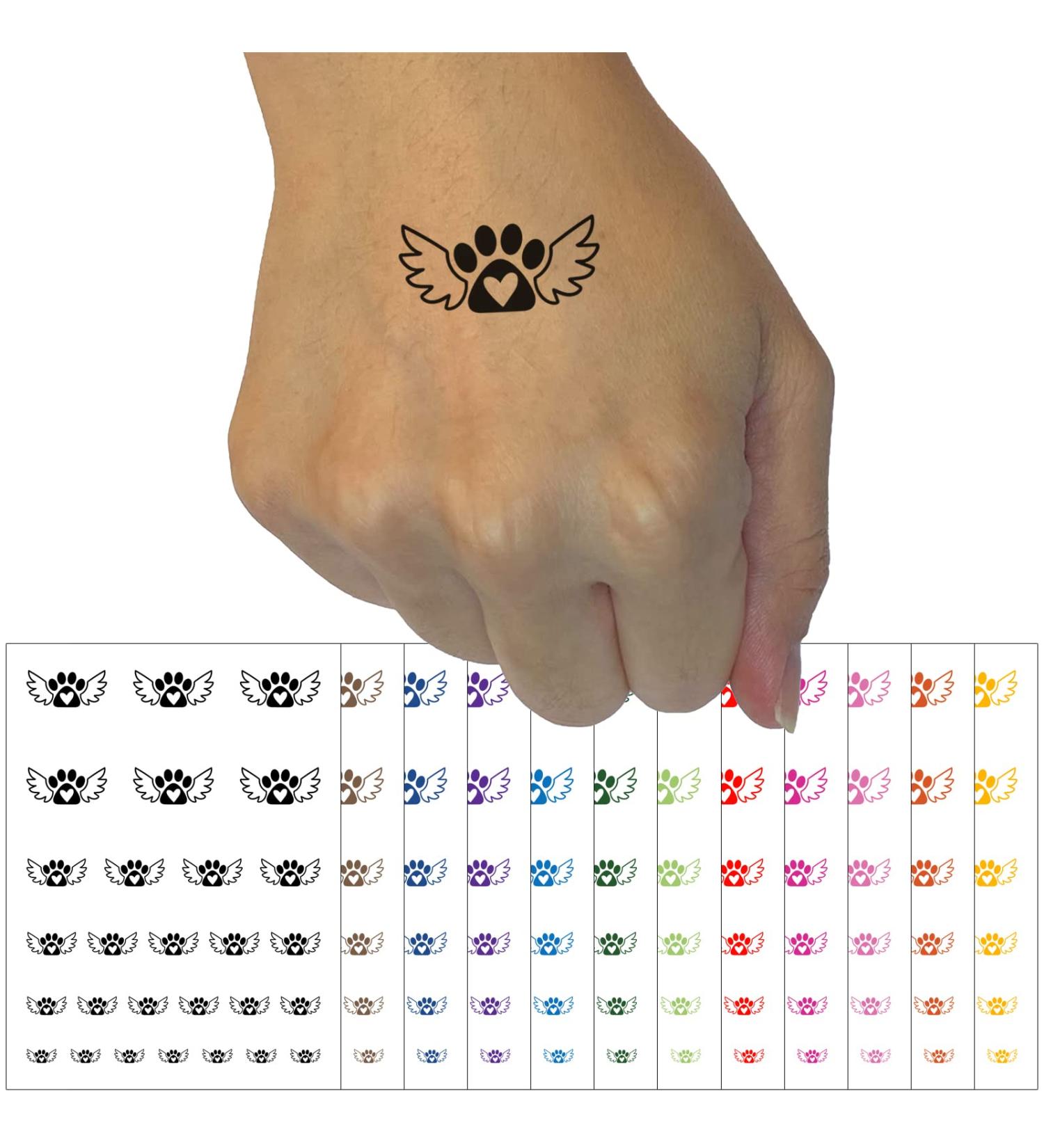 Paw Print Angel Wings with Heart Temporary Tattoo - Black, Water Resistant, Fake Body Art Set for Dogs and Cats - Buy Online on GoSupps.com