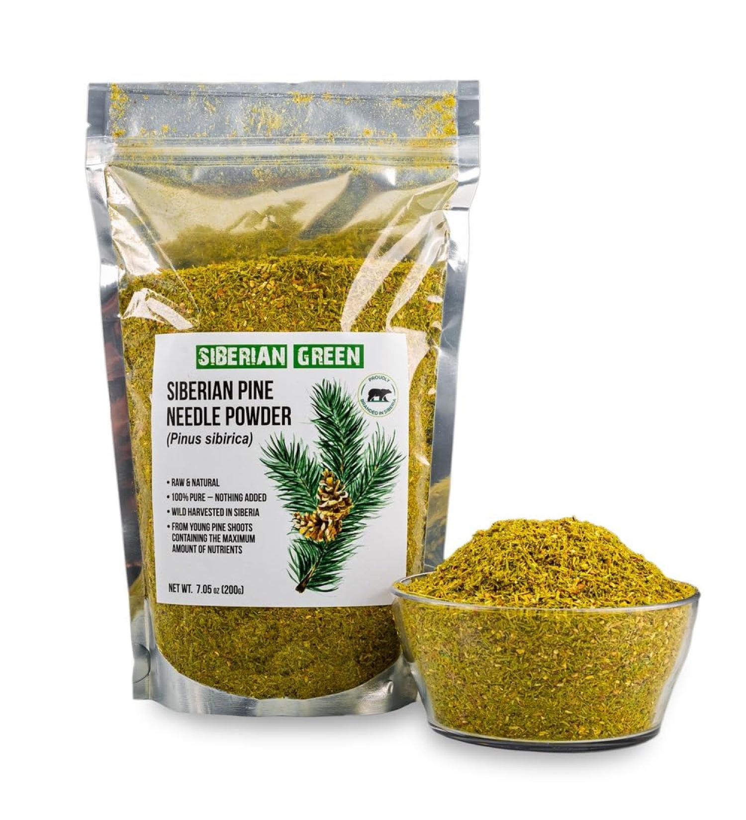 Siberian Green Pine Needle Tea Loose Powder 200g (7.05oz) Wild Harvested Pinus Sibirica White Pine Family from Altai - Buy Online on GoSupps.com