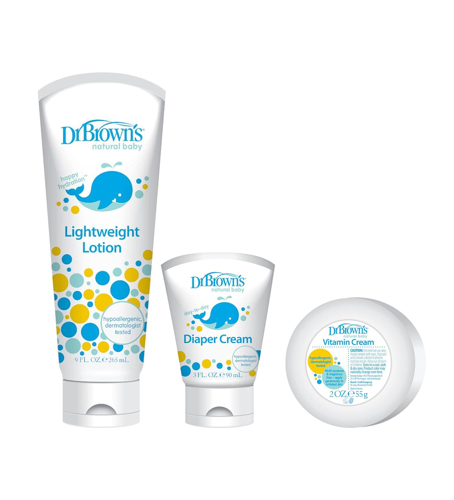 Dr. Brown's Natural Baby Lightweight Lotion, Natural Baby Vitamin Cream, and Natural Baby Diaper Cream Variety Pack