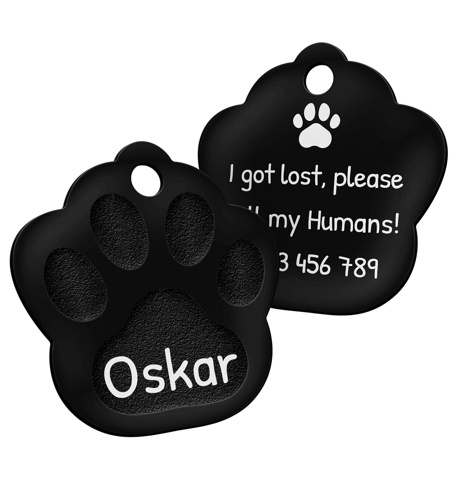 Custom Engraved Black Dog Tag Paw 33mm | Personalize with 2 Key Rings | International Shipping - Buy Online on GoSupps.com