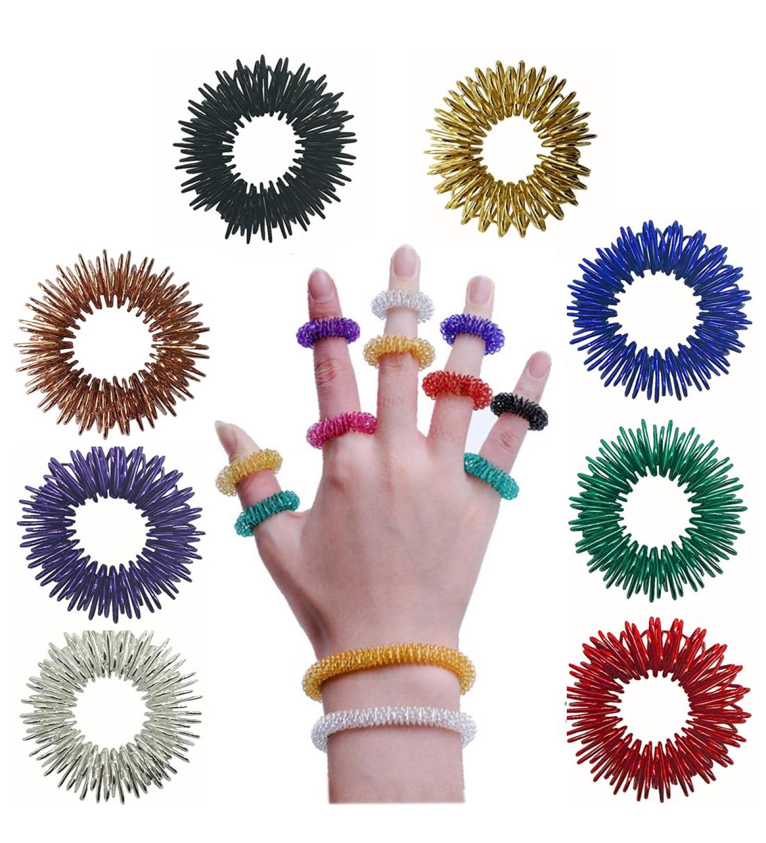40-Piece Acupressure Ring Set - Spiky Sensory Finger Massage Rings in 8 Colors | Noiseless Relaxation for Adults - Buy Online on GoSupps.com