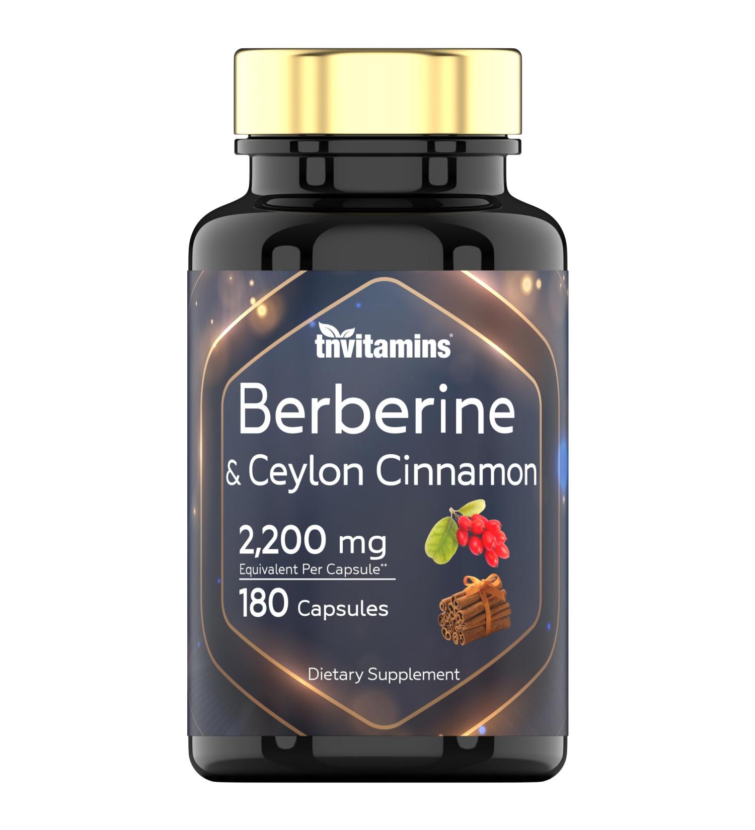Berberine with Ceylon Cinnamon: 2200 mg Per Capsule - 180 Capsules | Natural Berberine Supplement for Cardiovasular & Circulatory System Health* | 6 Month Supply | Made in The USA! - Buy Online on GoSupps.com