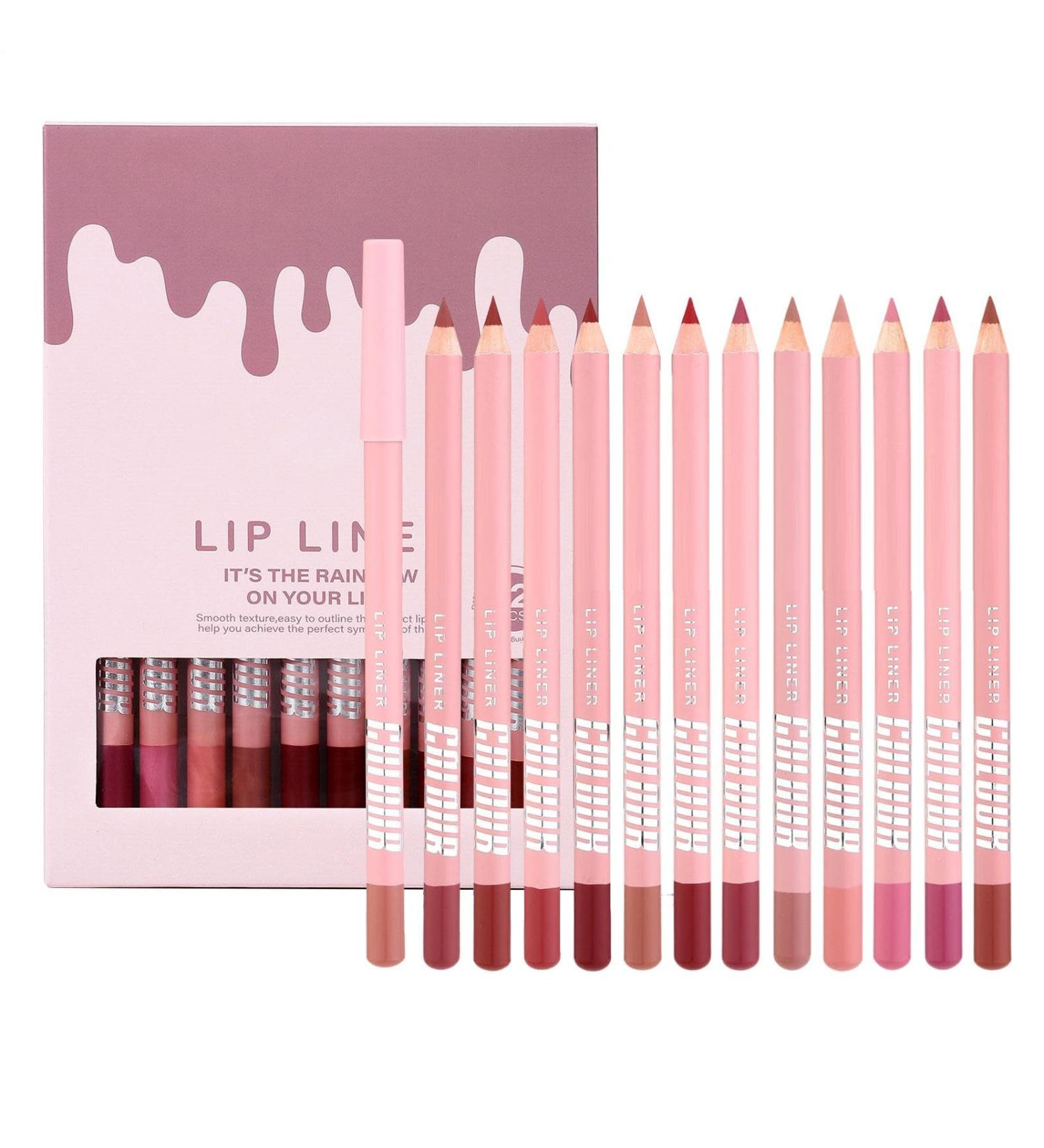 Lip Pencil Set 12 Colours Natural Matte Creamy Long Hold Makeup Supplies Soft and Melting Lip Liner for Home Travel Day Party Wedding Winter Autumn Spring Office Eco - Buy Online on GoSupps.com