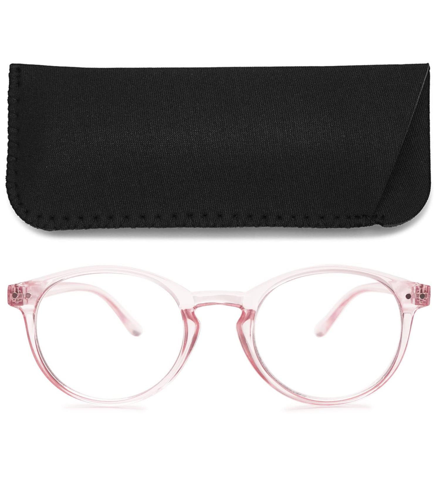 MAGIMODAC Women Computer Reading Glasses - Oval Design Light Filter Visual Aid 1.25 Diopters Transparent Pink - Ideal for Reading & Screen Use - Buy Online on GoSupps.com