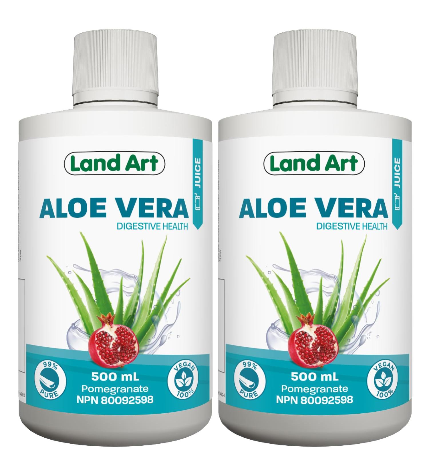 Pure Aloe Vera Juice Pomegranate 500 ml - Cold-Processed from Organic Fresh Leaves for Intestinal Issues Made In Canada (Pack of 2) 500 ml (Pack of 2) - Buy Online on GoSupps.com