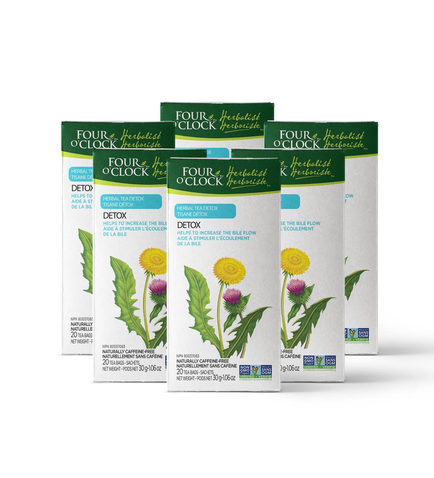 Four O'Clock Herbalist Detox Dandelion Herbal Tea Non-Gmo Kosher Gluten-Free 6 Pack of 20 Teabags - Buy Online on GoSupps.com