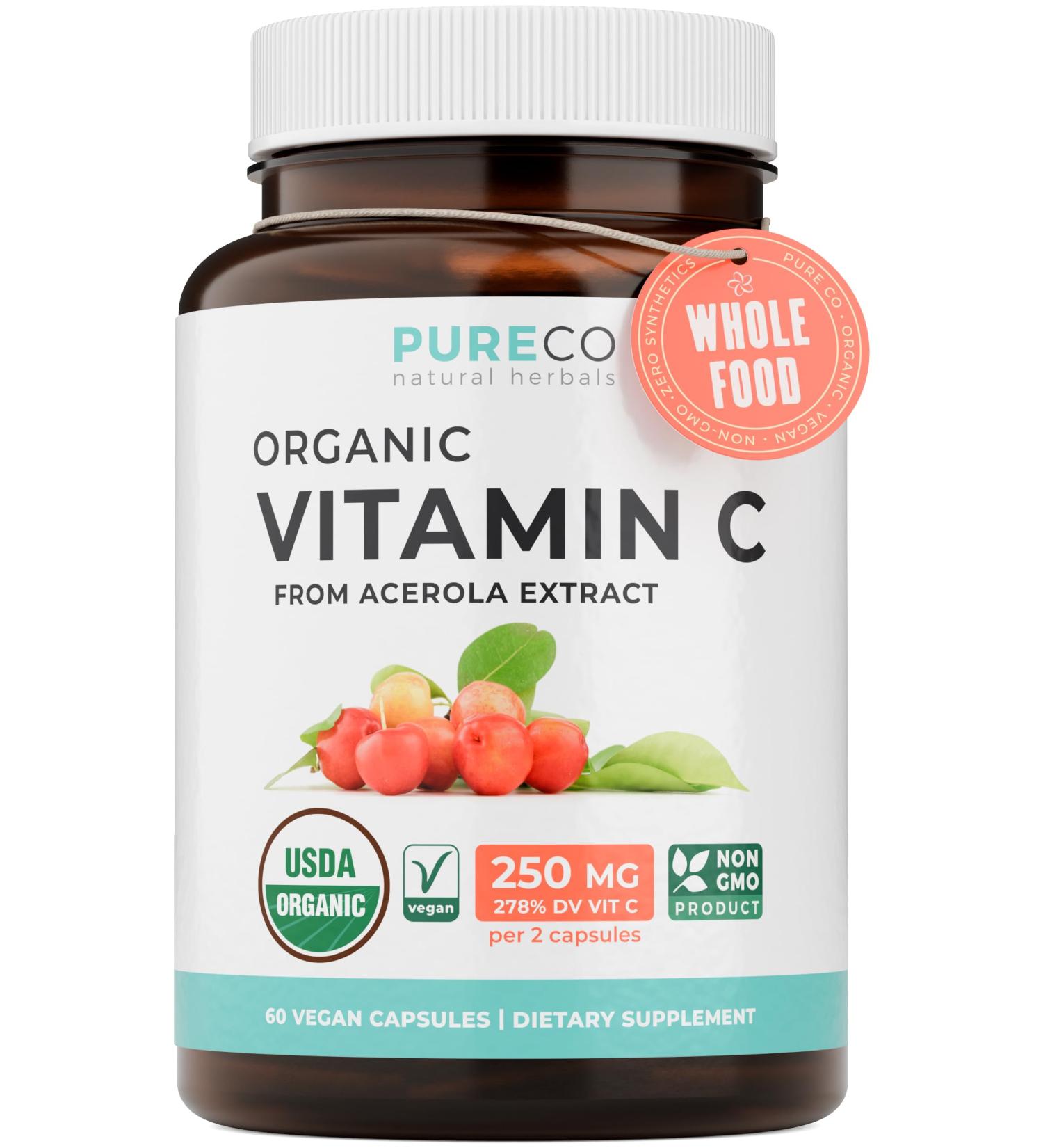Certified Organic Vitamin C Supplement - Whole Food Acerola Vitamin C Immune Support Supplement for Seasonal Wellness with Naturally Occurring Bioflavonoids Polyphenols & Cofactors (1 Month Supply) Organic Vitamin C 60 Count - Buy Online on GoSupps.com