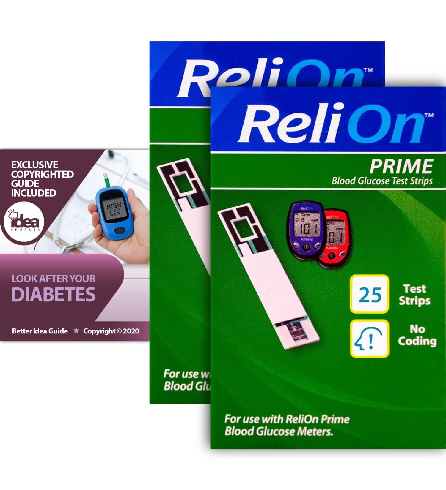 ReliOn Prime Blood Glucose Test Strips 25 Ct (2 Pack) Bundle + Look After Your Diabetes Guide (3 Items) - Buy Online on GoSupps.com
